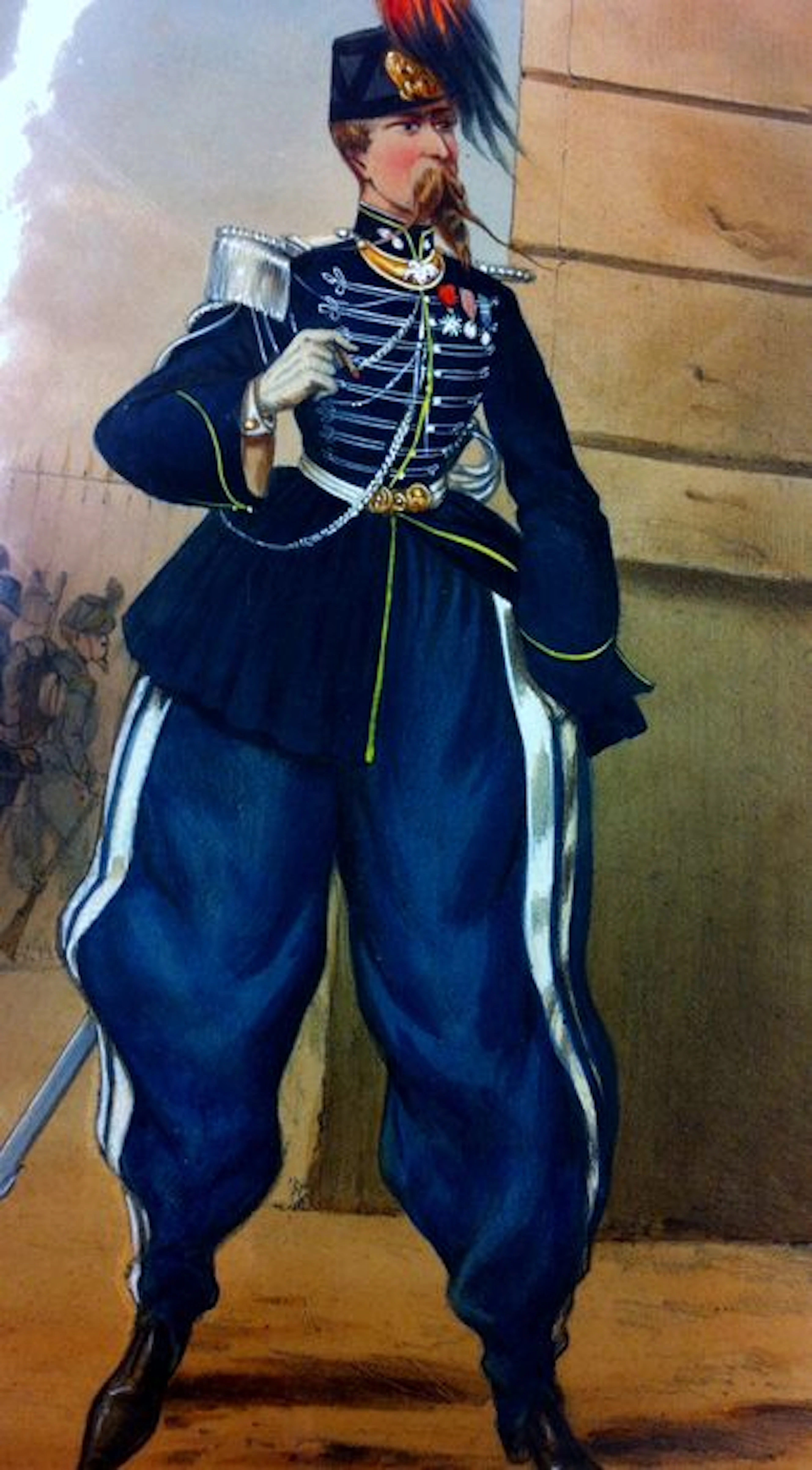 Handgekleurde lithografie; Draner - Officier de Chasseurs a Pied de la Garde - 1863. 19de eeuw.
