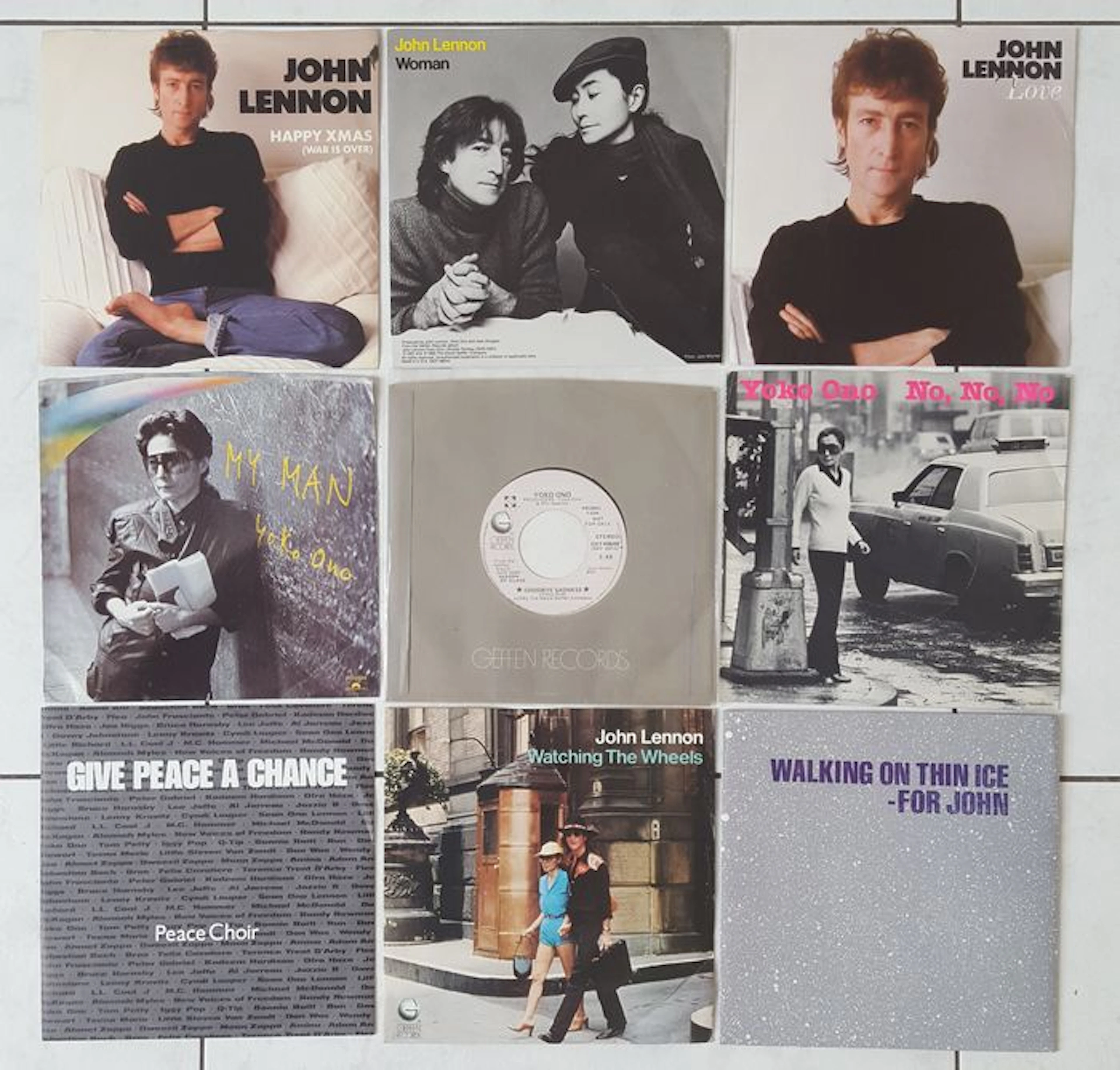 John Lennon / Yoko Ono - Lot of 9 singles (Geffen, Virgin, Polydor, Parlophone) 4 of them are PROMOS