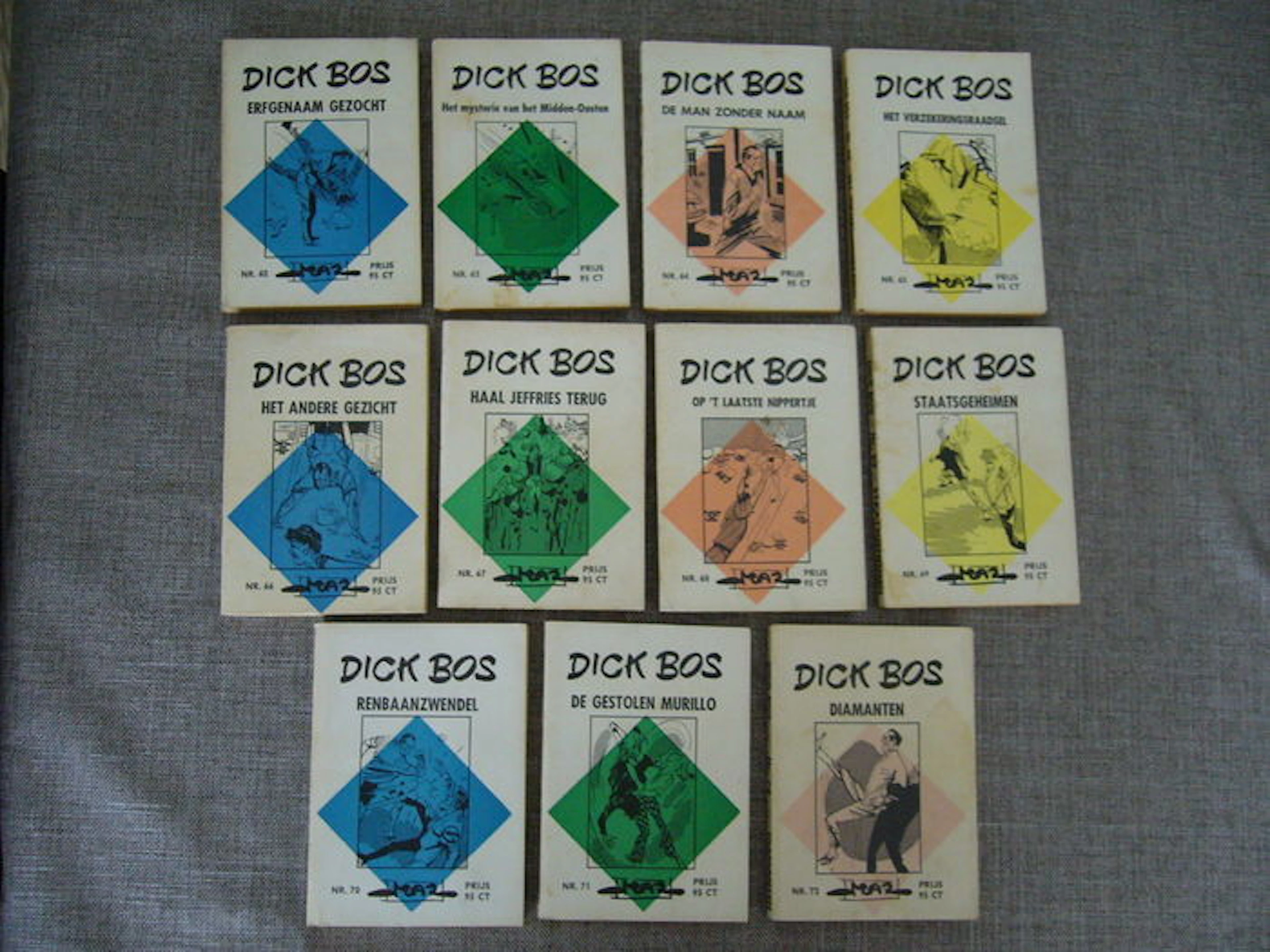 Dick Bos - Ruitserie - MAZ-Bibliotheek - 62, 63, 64, 65, 66, 67, 68, 69, 70, 71 en 72 - 11x sc - (1966 / 1967)