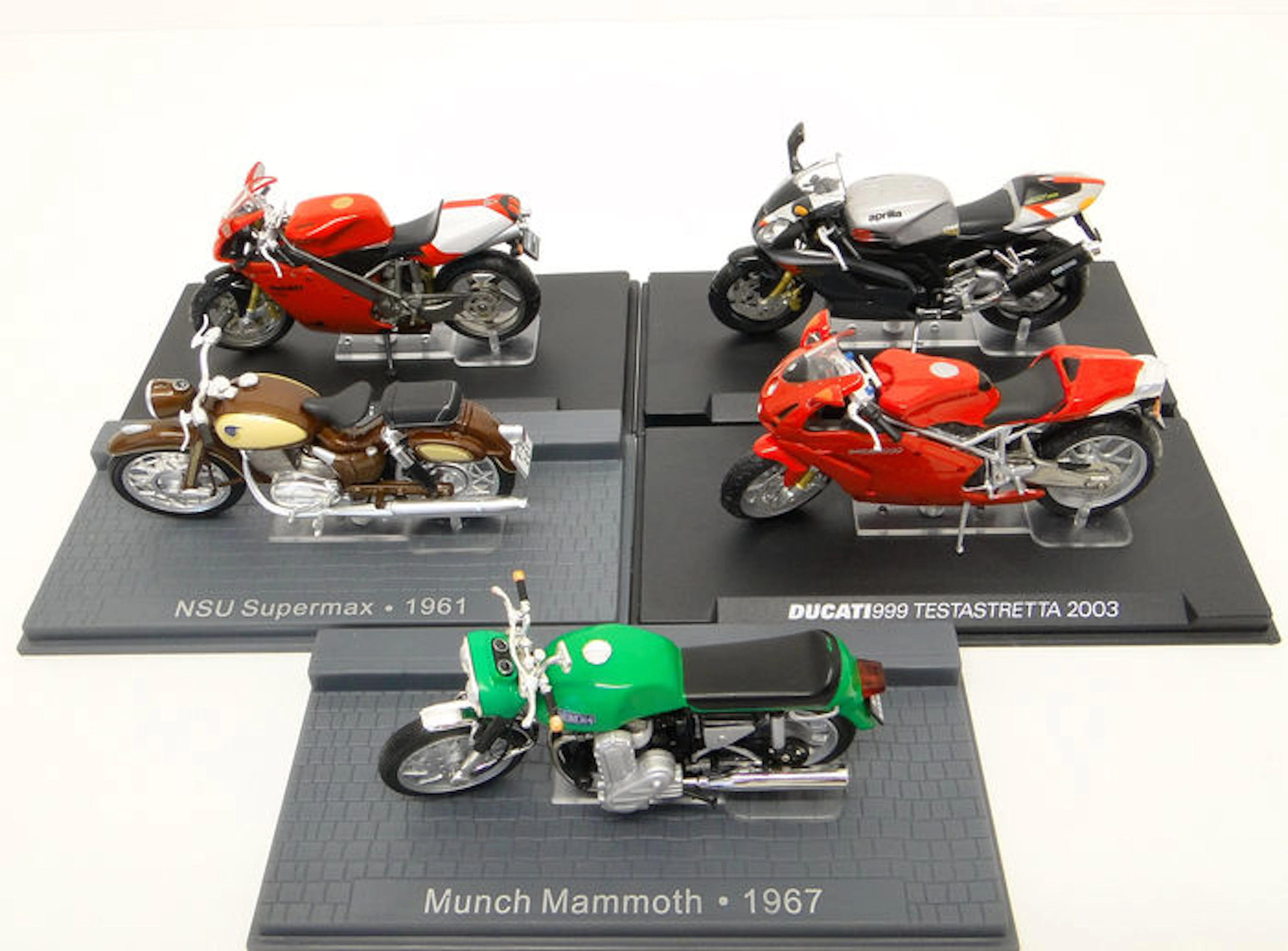 IXO/Altaya - Schaal 1/24 - Kavel met 5 Motoren: Ducati - Aprilia - l - NSU - Munch
