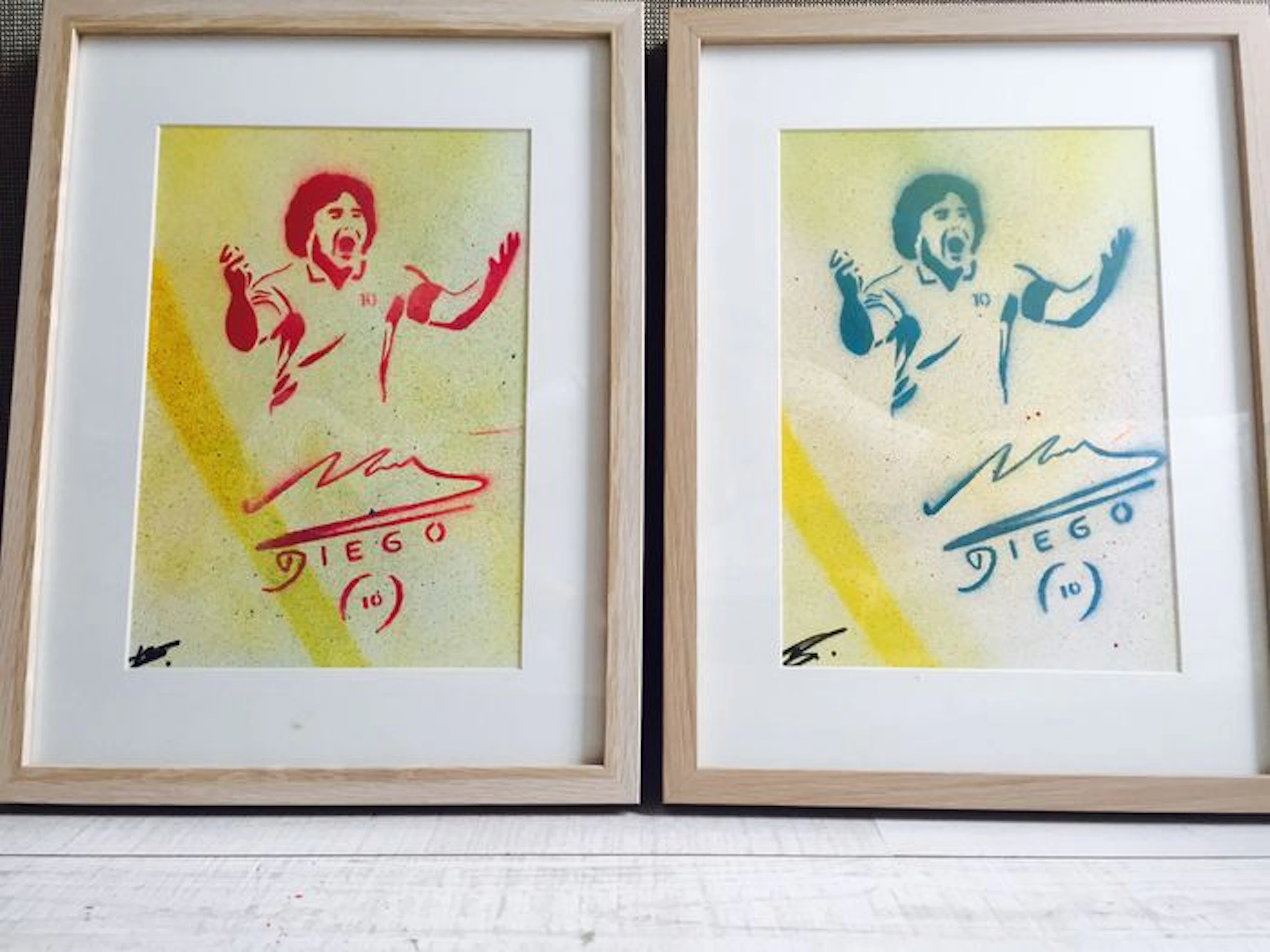 Diego Maradona - Limited serie Pop-Art [2x ingelijst] + COA.