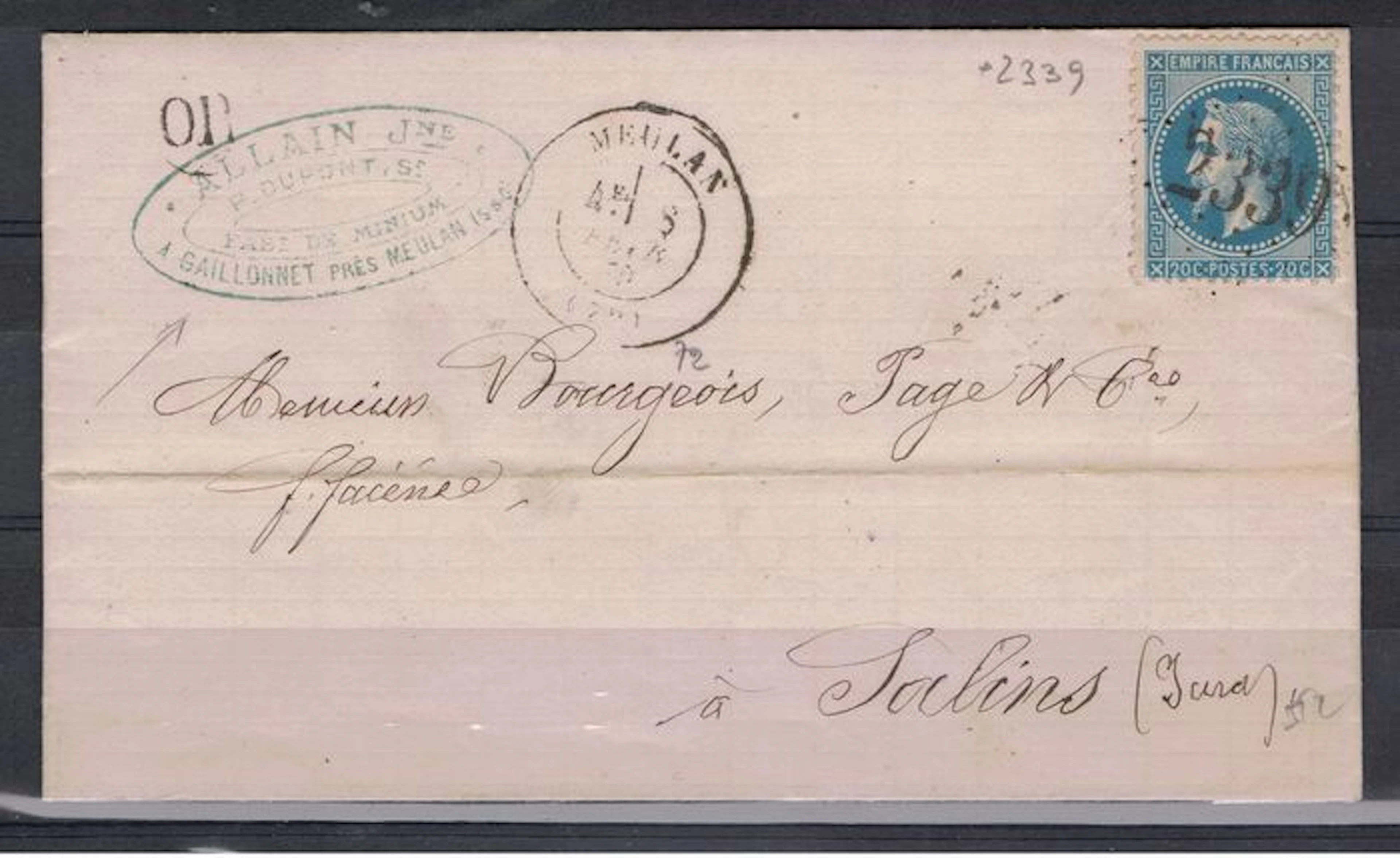 France - 1870 - 2 old letters with Yvert N° 29, 20c blue + N° 14A, 20c blue type I