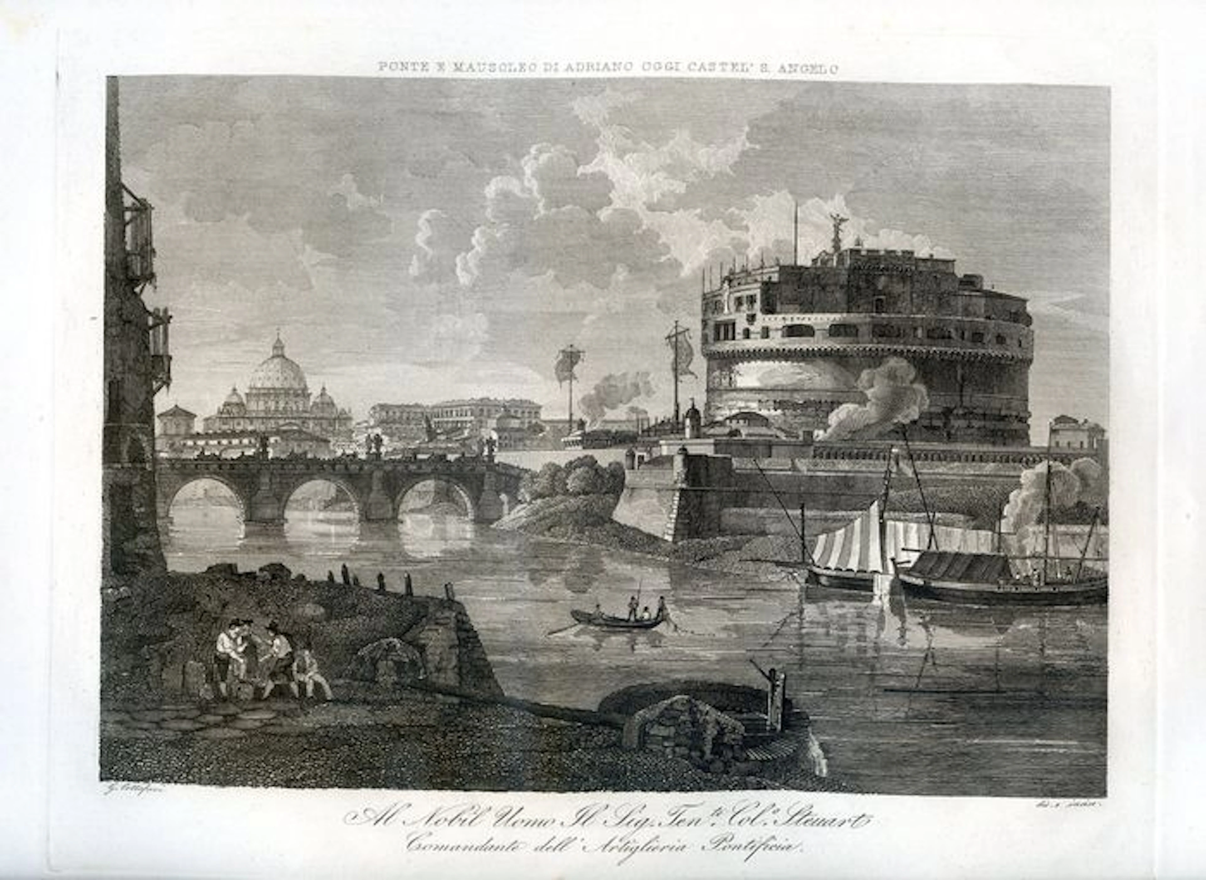 Rome - Roma - Antieke gravure - Incisione antica "Ponte e Mausoleo di Adriano oggi Castel's Angelo"