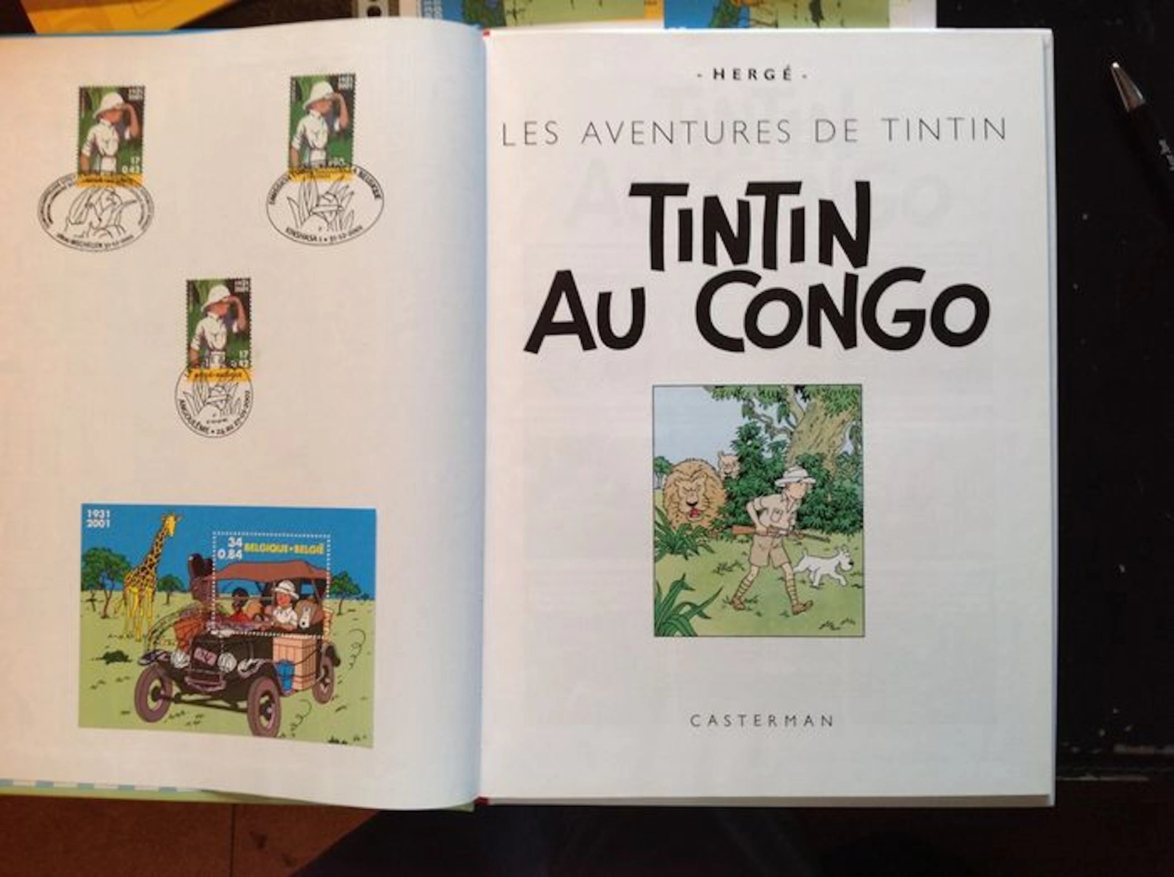 Tintin deel 2 - 2x Tintin au Congo met postzegel + postzegelplaten - FR + NL - 2x hc - Facsimile / heruitgave (2001)