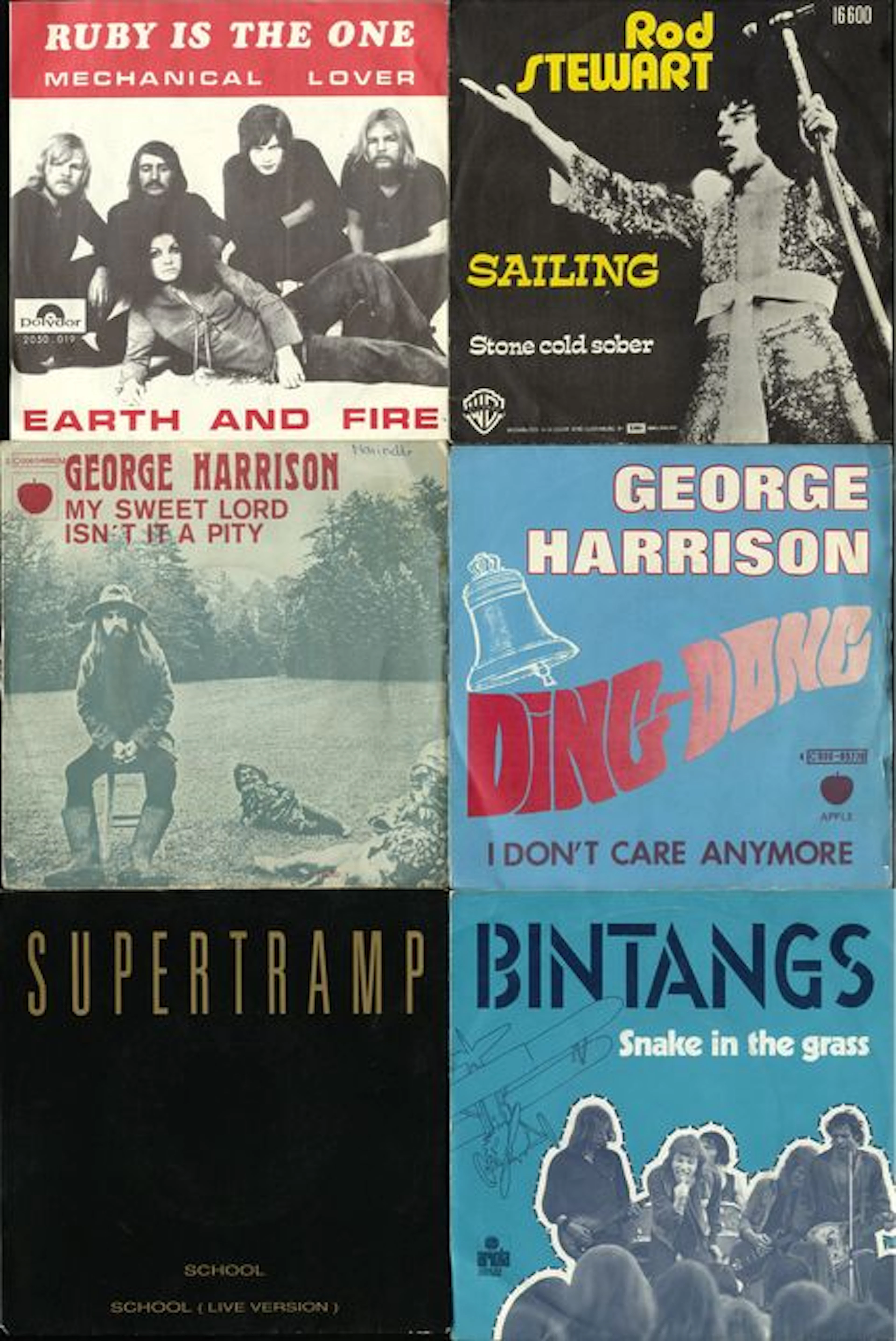 Lot of 78 Singles Incl.: Earth & Fire, Rod Stewart, George Harrison, Supertramp, C.C.R., Prince, David Bowie, Bob Marley, Rolling Stones, Paul Simon, Queen, T
