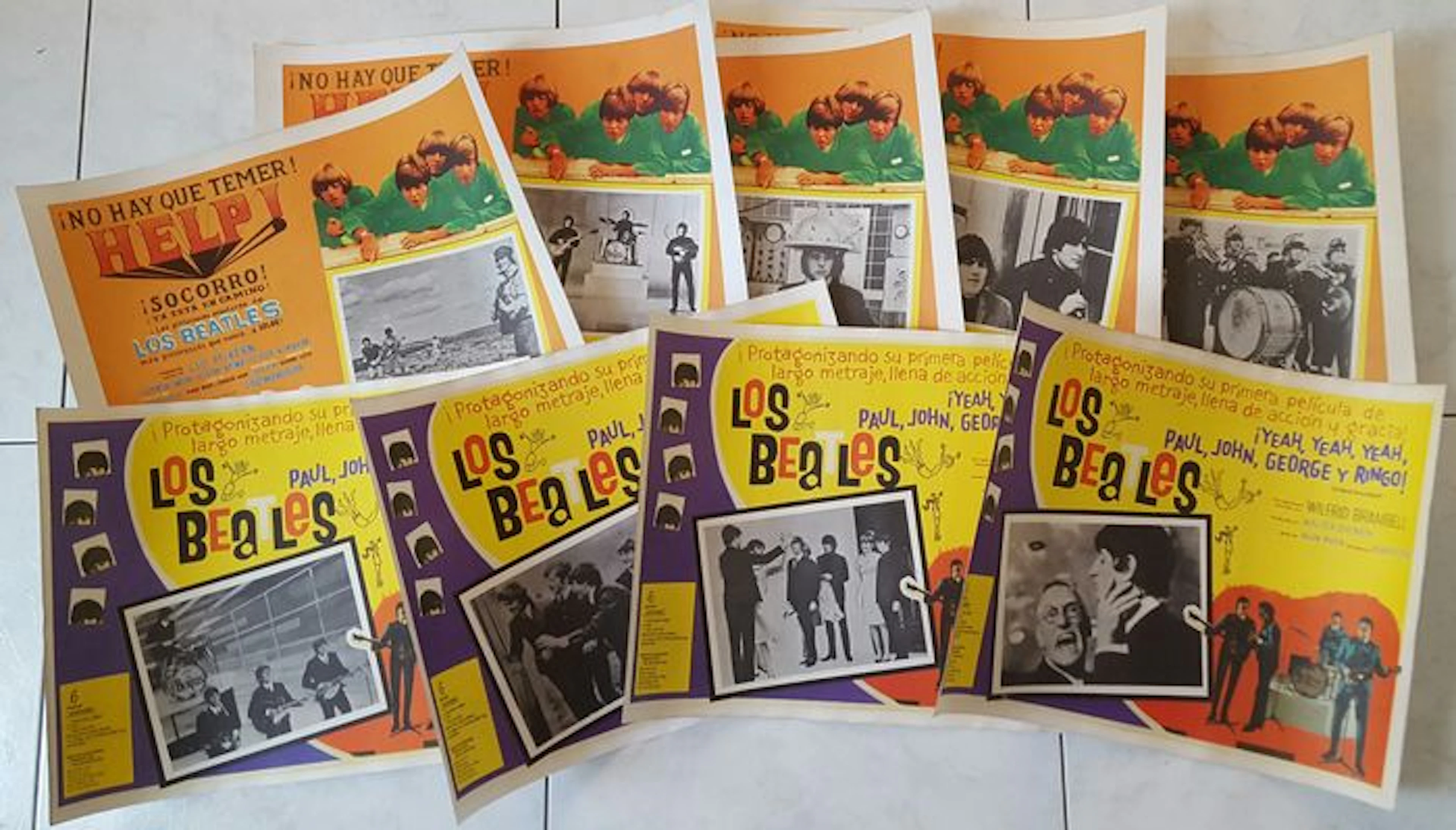 Beatles - Lot of 9 different Original 1965 Cinema Lobby Posters: YEAH YEAH YEAH (1964) and HELP (1965) to announce the films in cinemas in Mexico.
