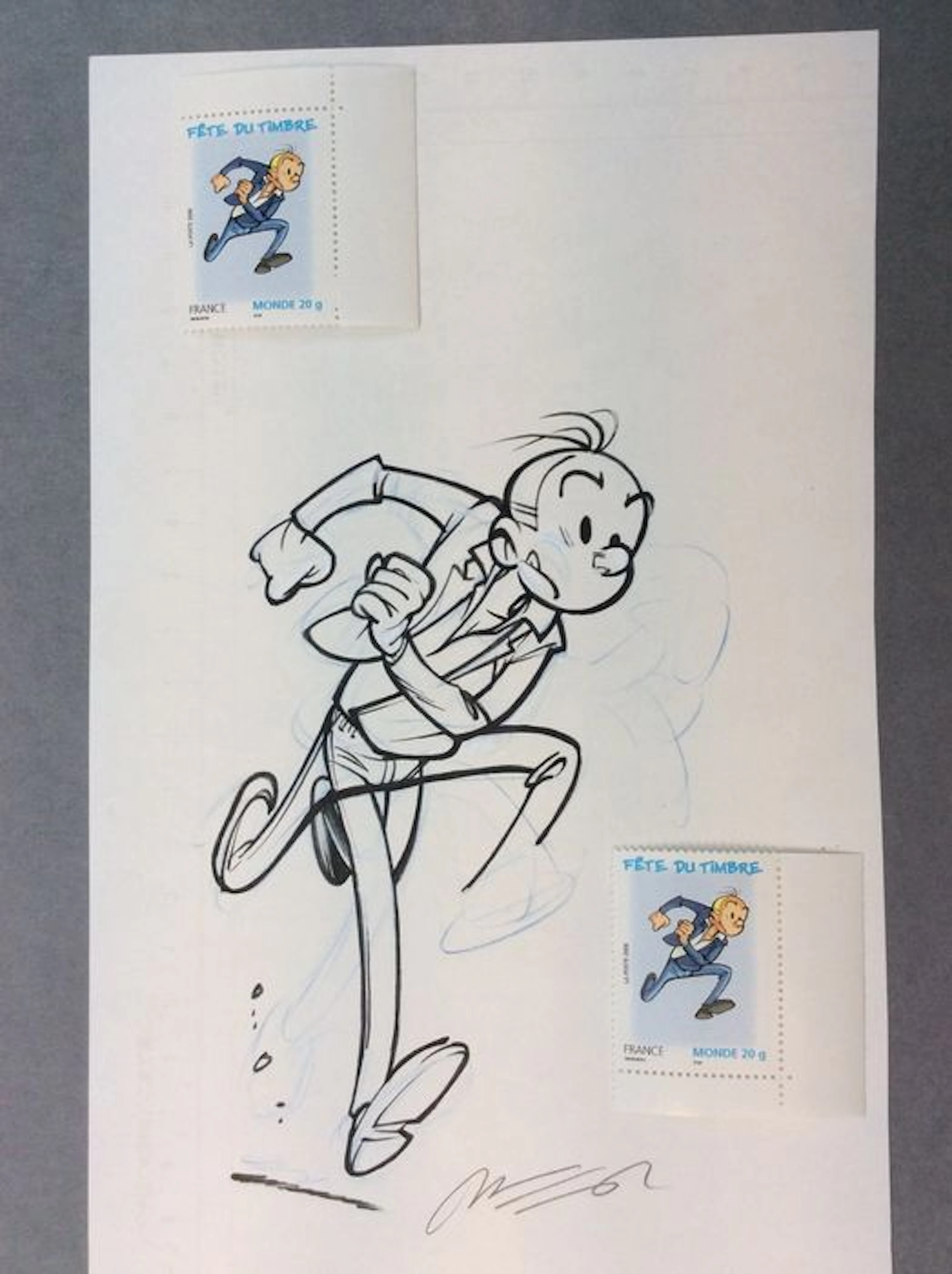 Munuera, José Luis - Original drawing - Fantasio - Project of La Poste-France + stamps - (2006)