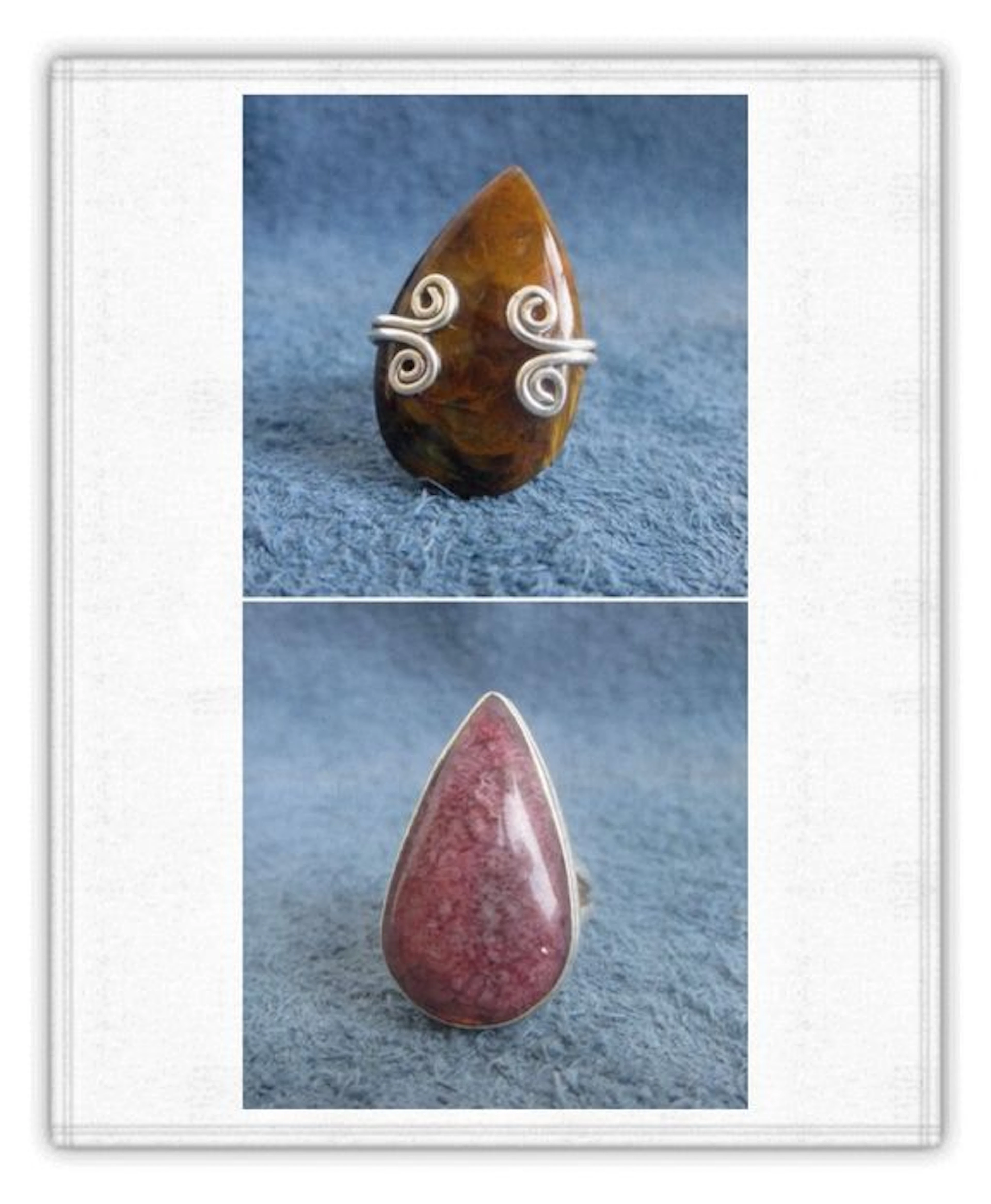 Set of 2 silver (925) design rings set with Gold Flamed Pietersite and Bordeaux Spiderweb Agate