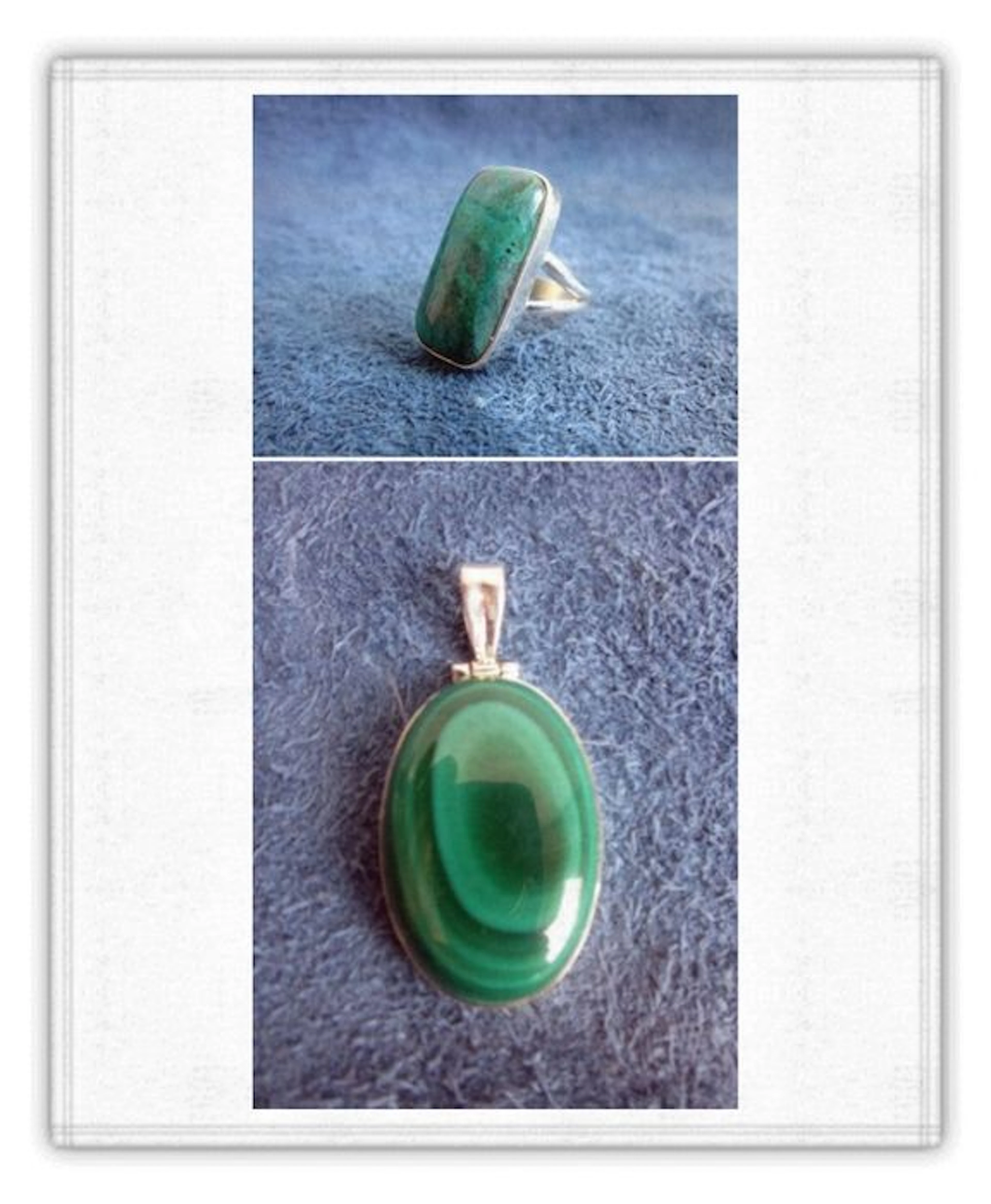 Set of 925 silver design ring and pendant set with Shattuckite & Eye Malachite