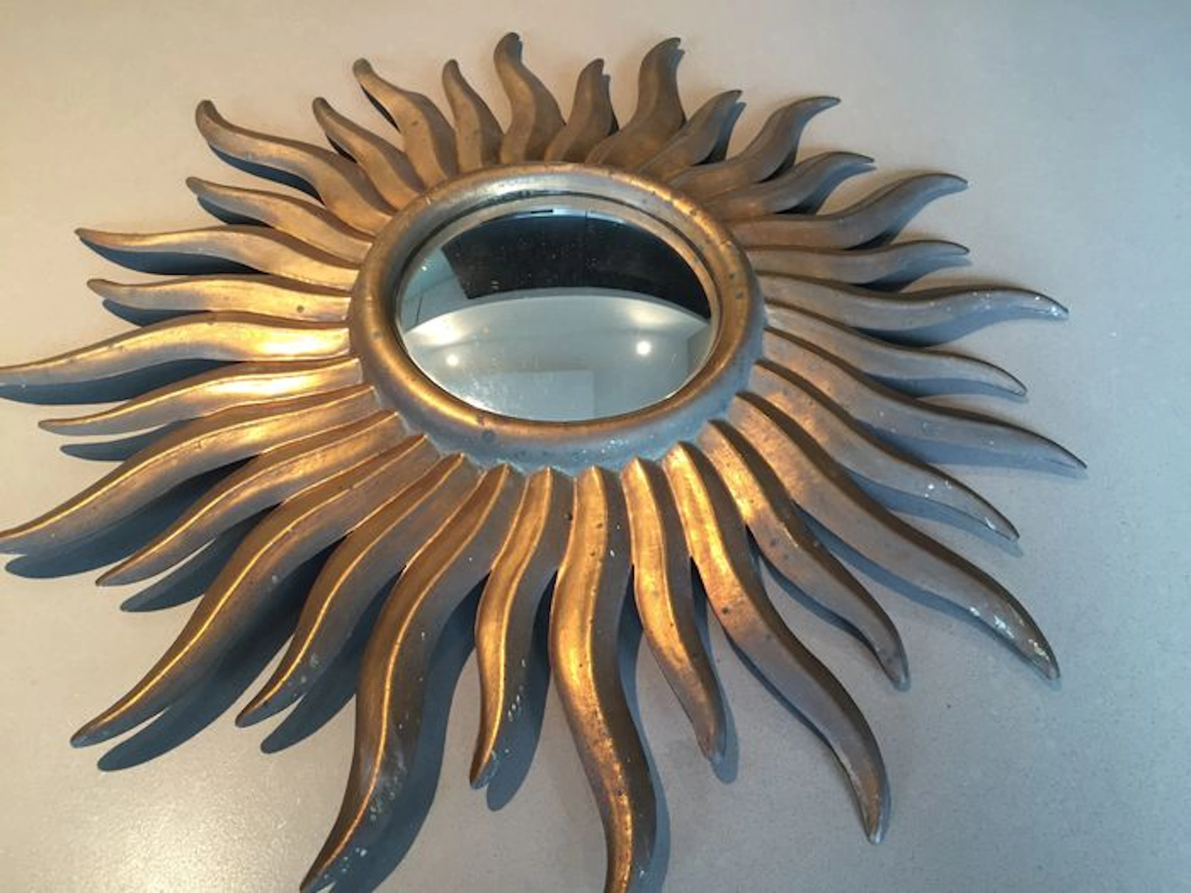 Retro zonnenspiegel metaal met bol spiegelglas - jaren 60
