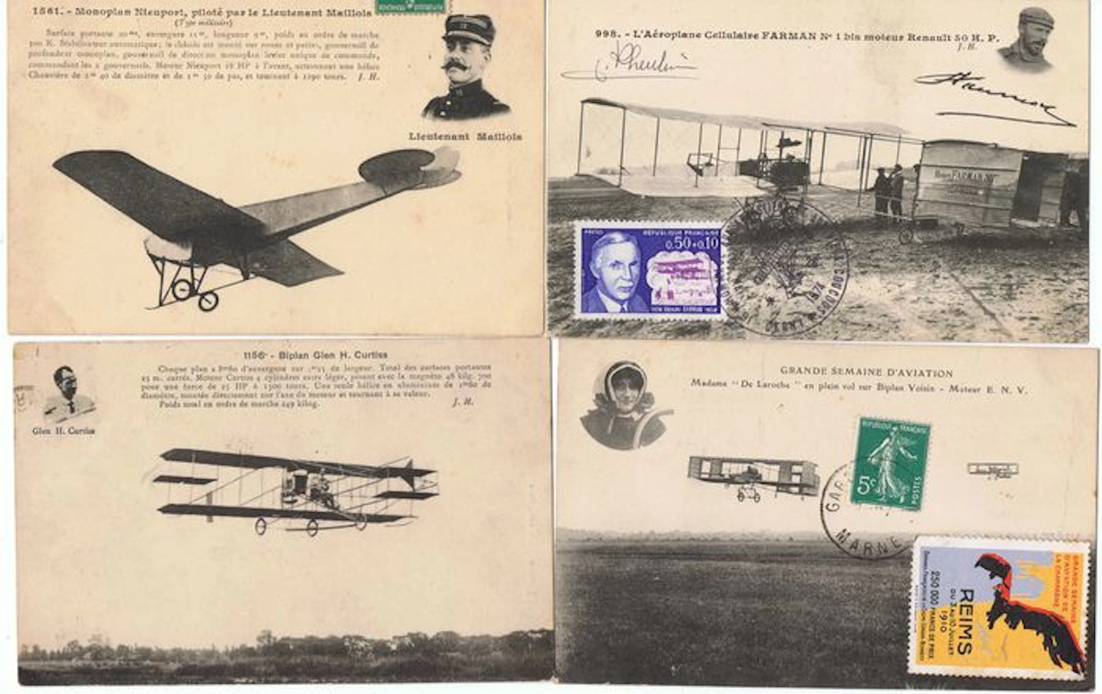 France - Aviation - 4 postcards of Great Aviators around 1800-1900