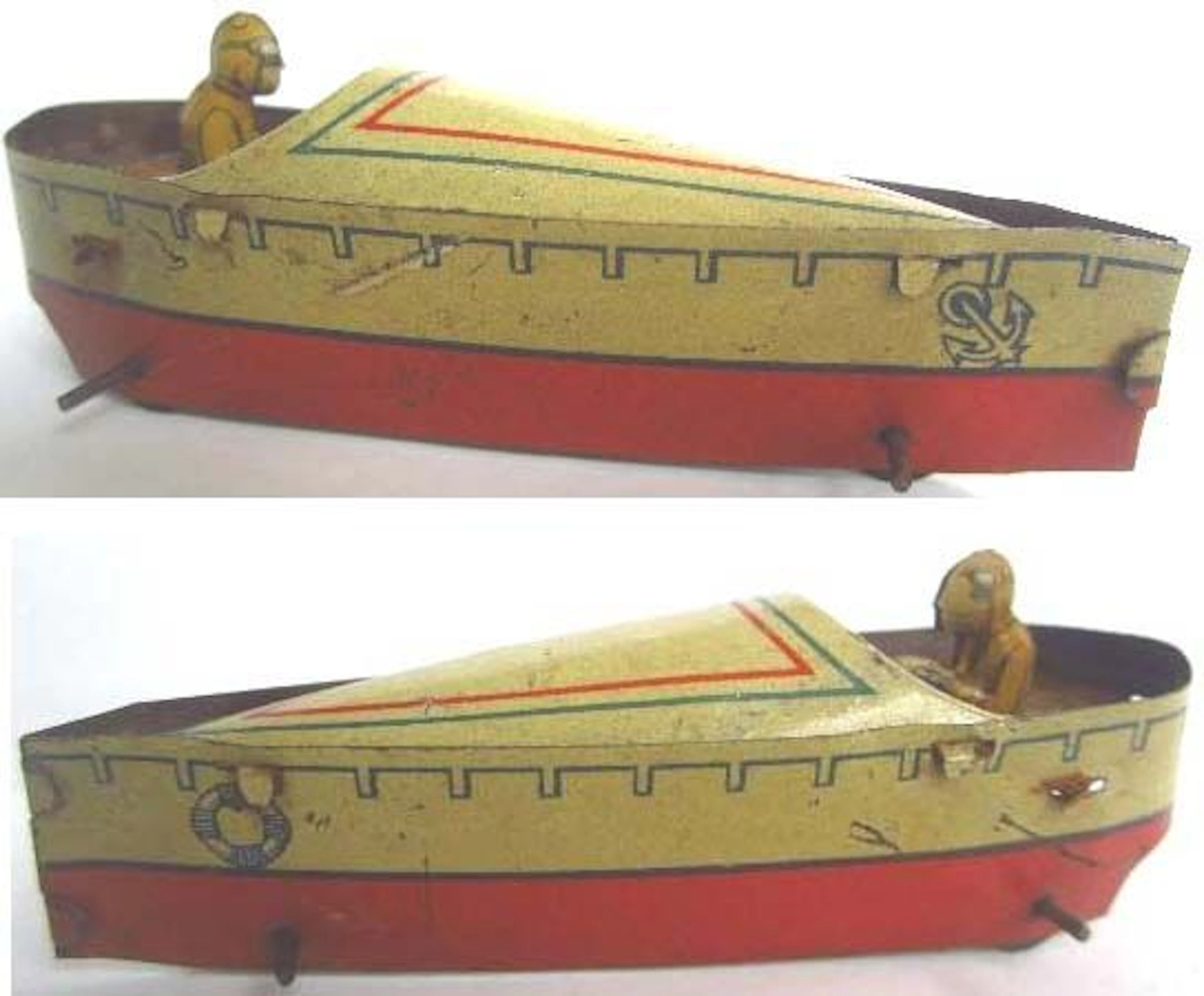 « PENNY TOY »Antigua lancha de carreras en hojalata fabricada en Alemania, años 1930s.
