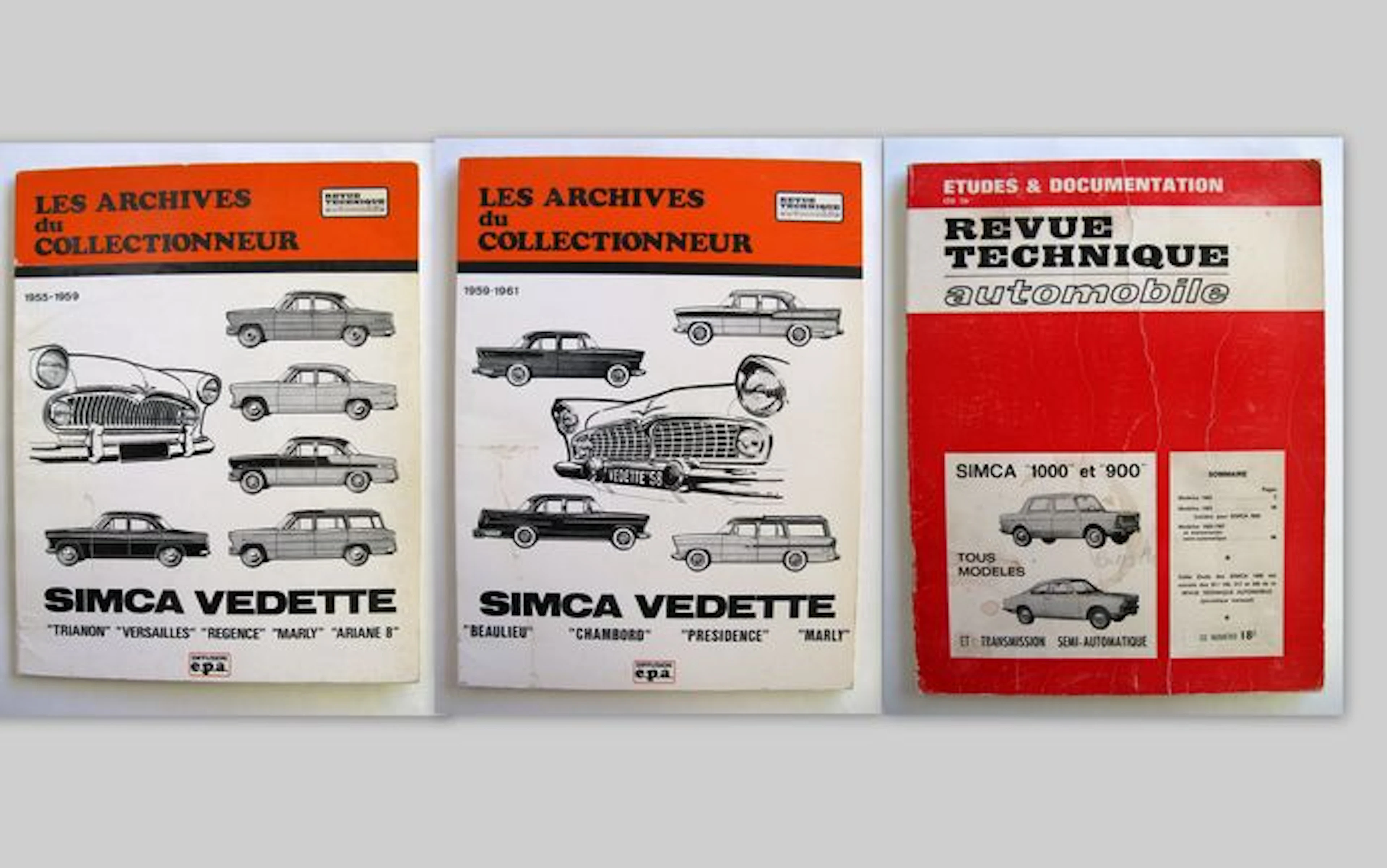 Drie Technische handboeken - Simca Vedette 1955-1961 - Simca 1000 & 900 Berlines - Bertone 1962-1967