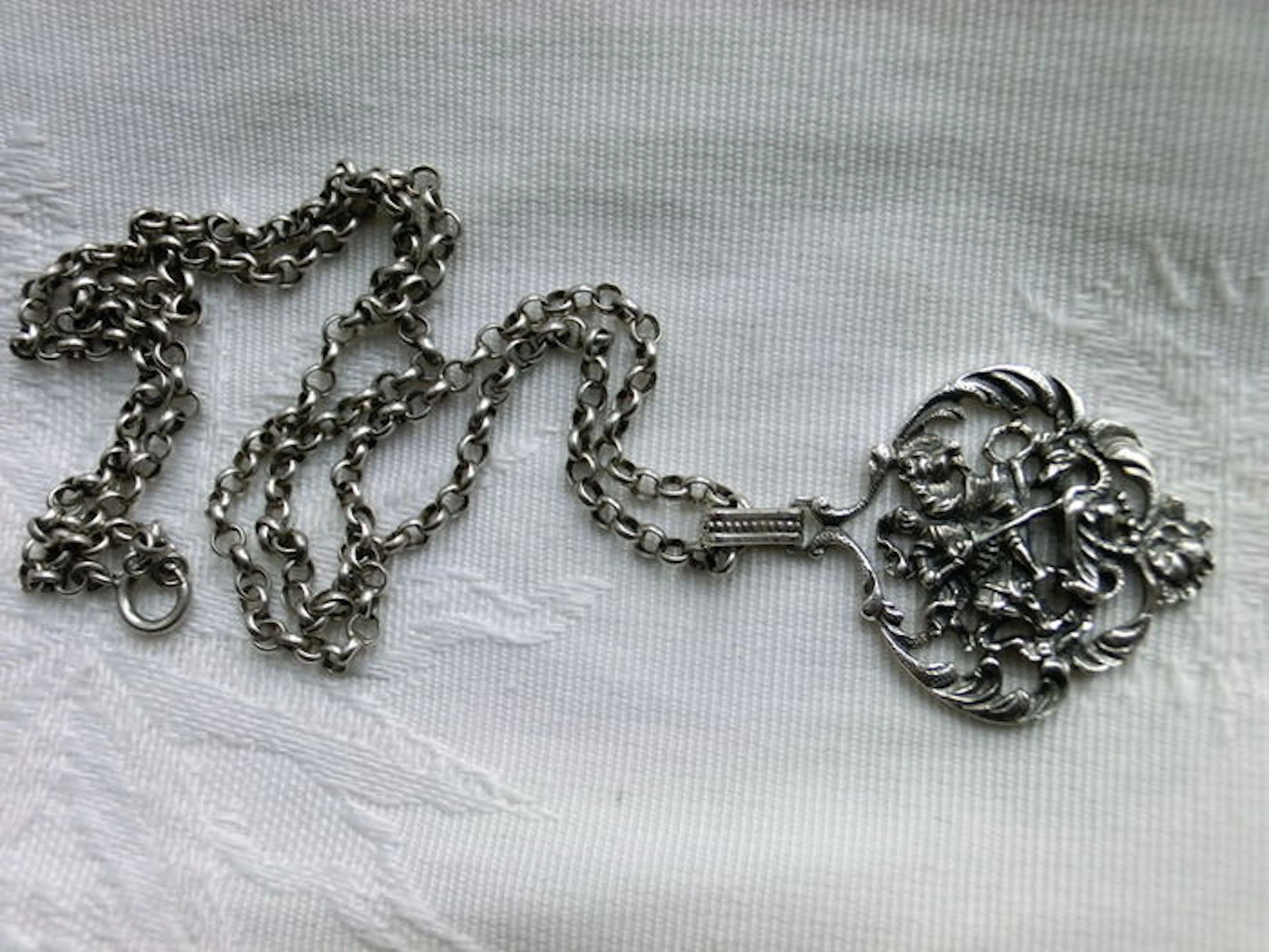 St. Joris (Saint George) with dragon - silver pendant with necklace - marked 925 BAS