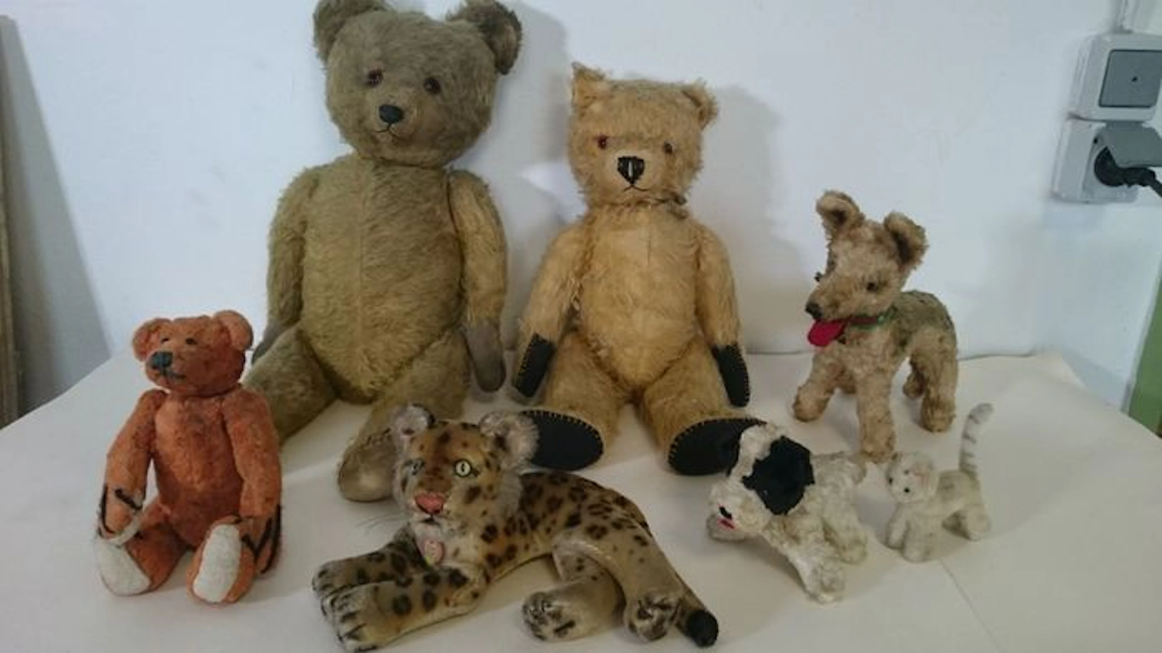 Sammlung von 7 Stück antike Stofftiere Steiff