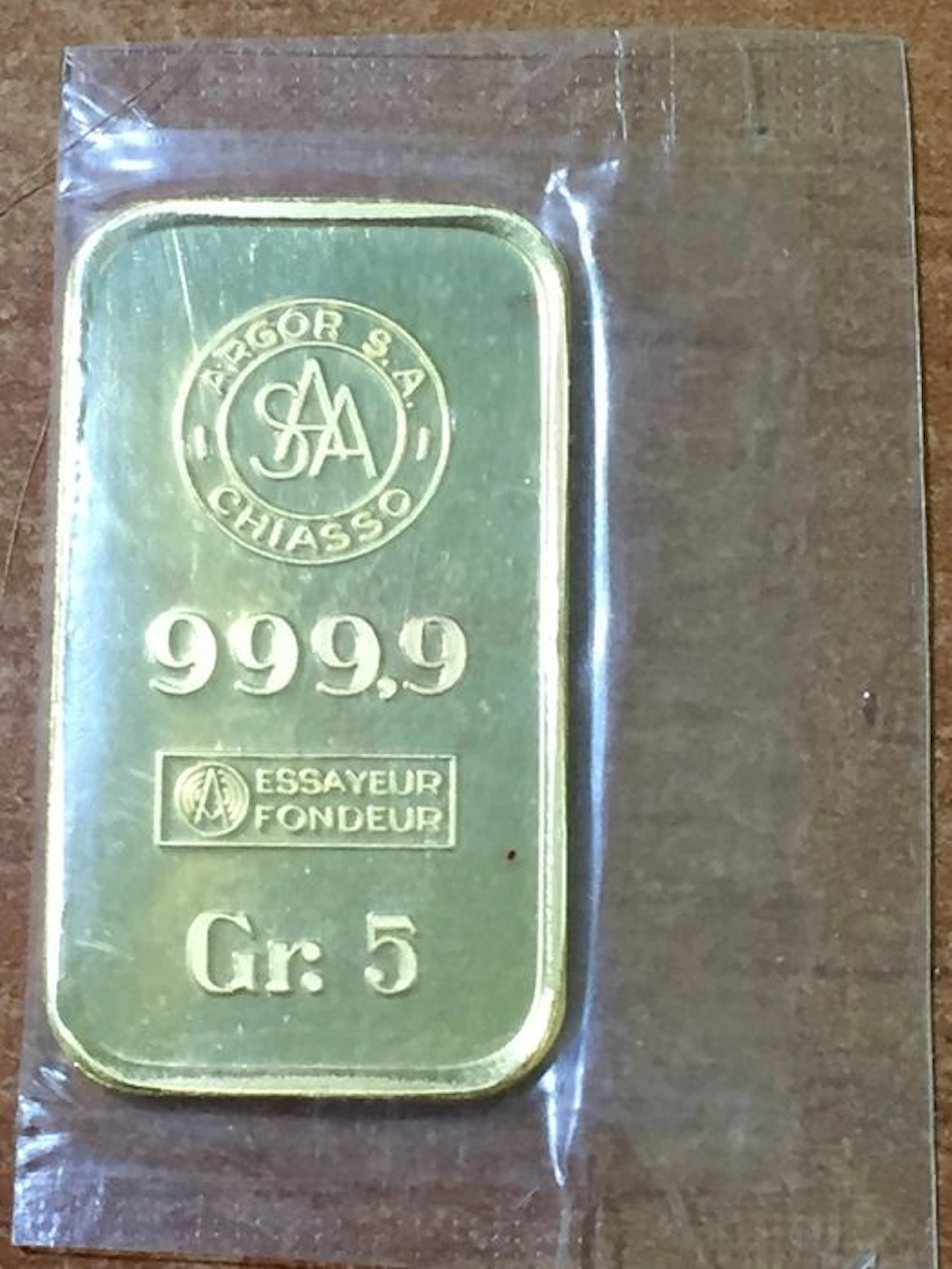 Gold bar, 5 gr, Argor Chiasso