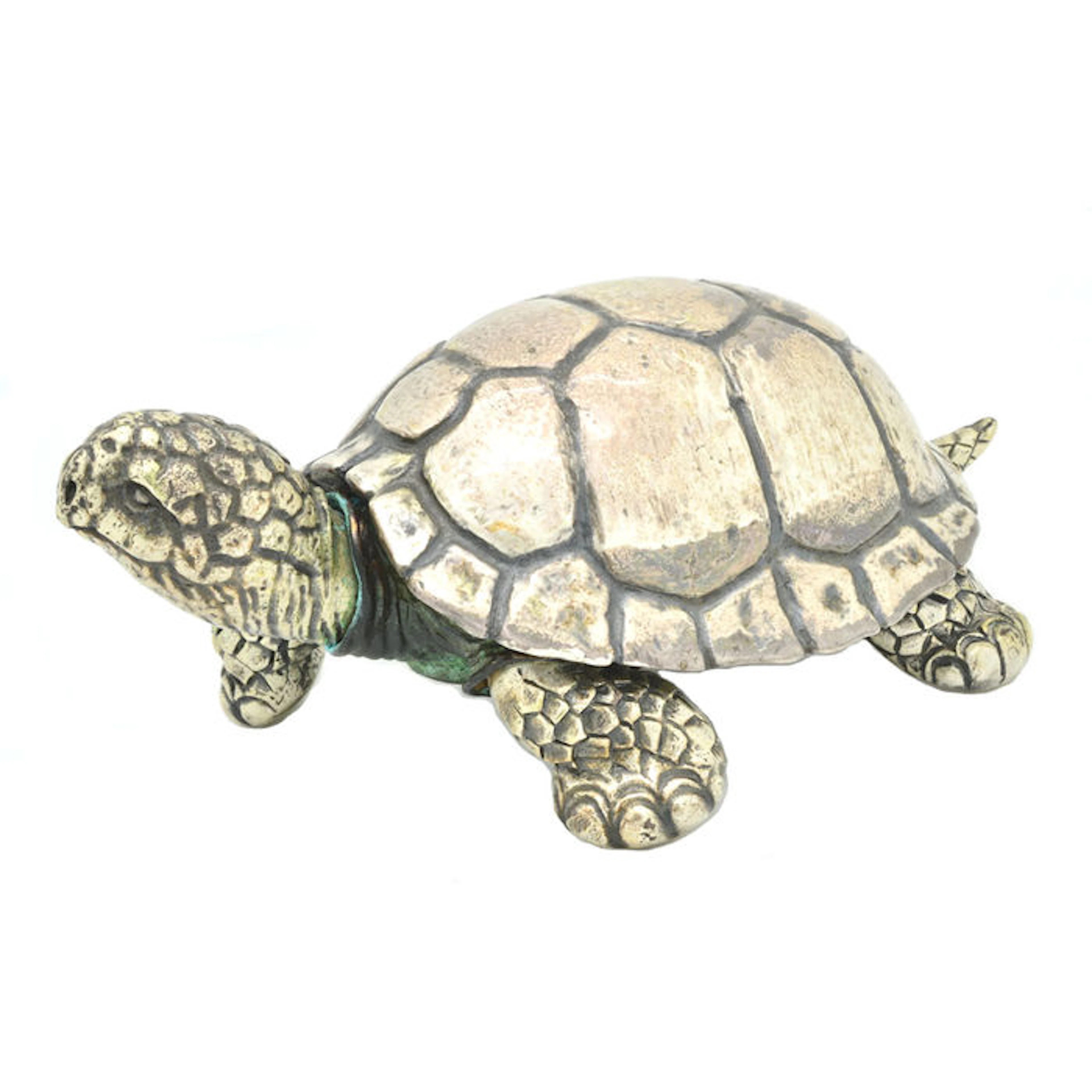 Silver and copper sculpture turtle, Italy, XX century
