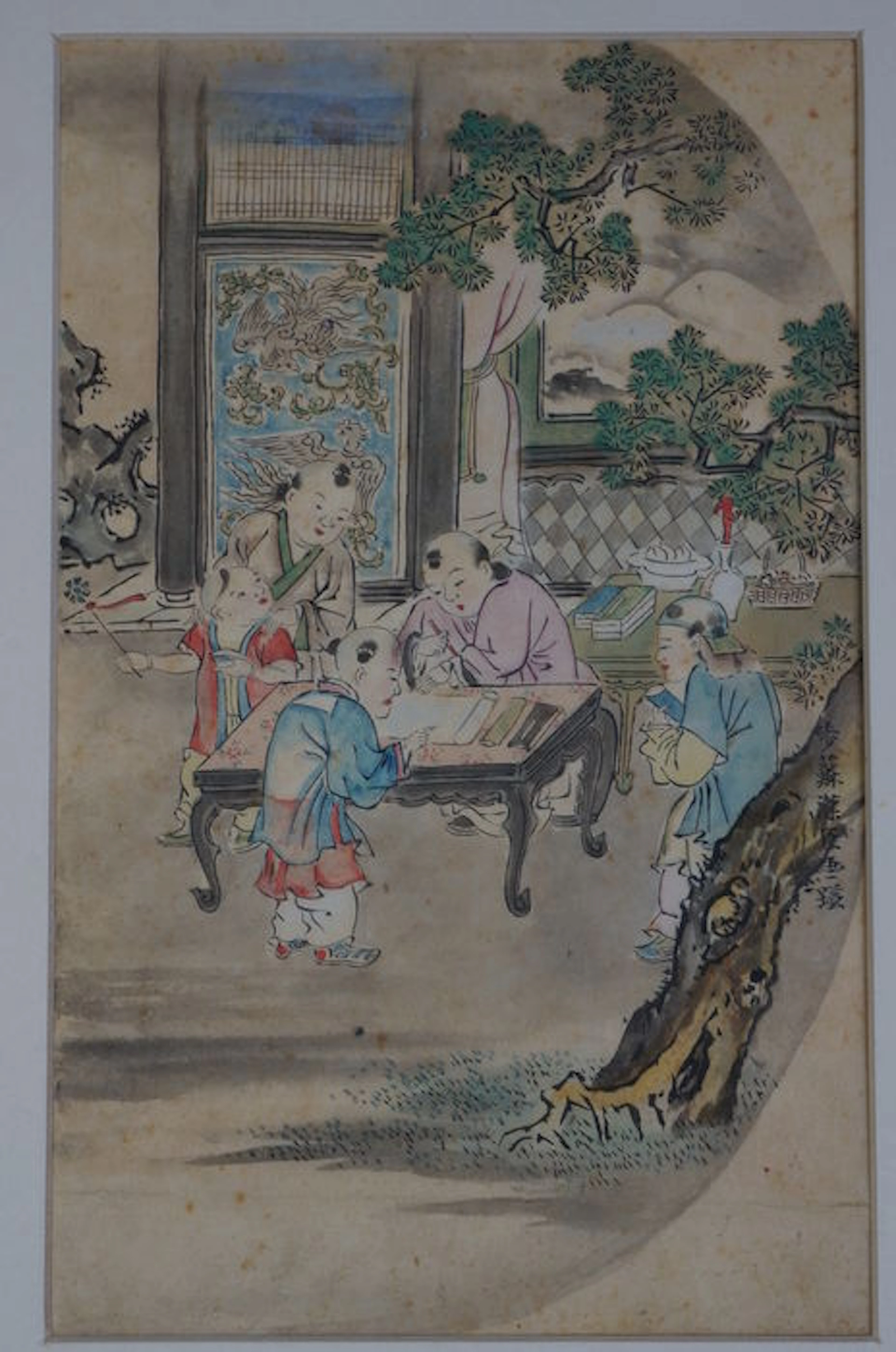 Antique Chinese watercolour drawing with children - China - late 19th century