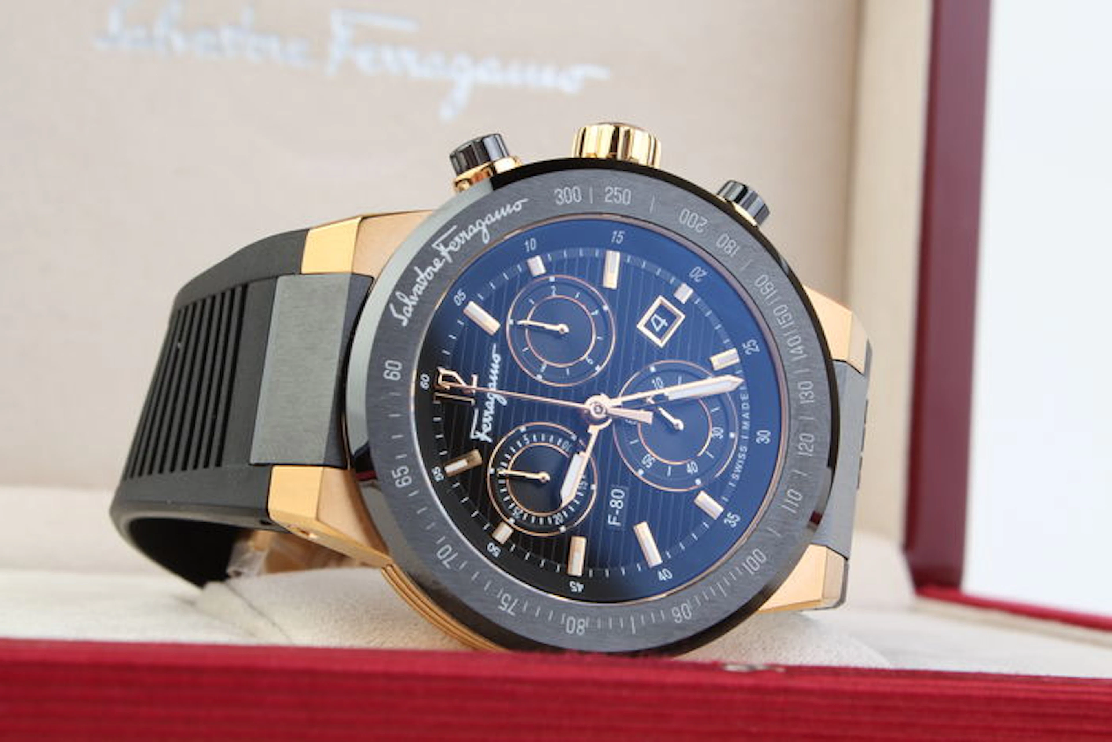 Salvatore Ferragamo titanium / gold plated chronograph – men's wristwatch – in mint condition