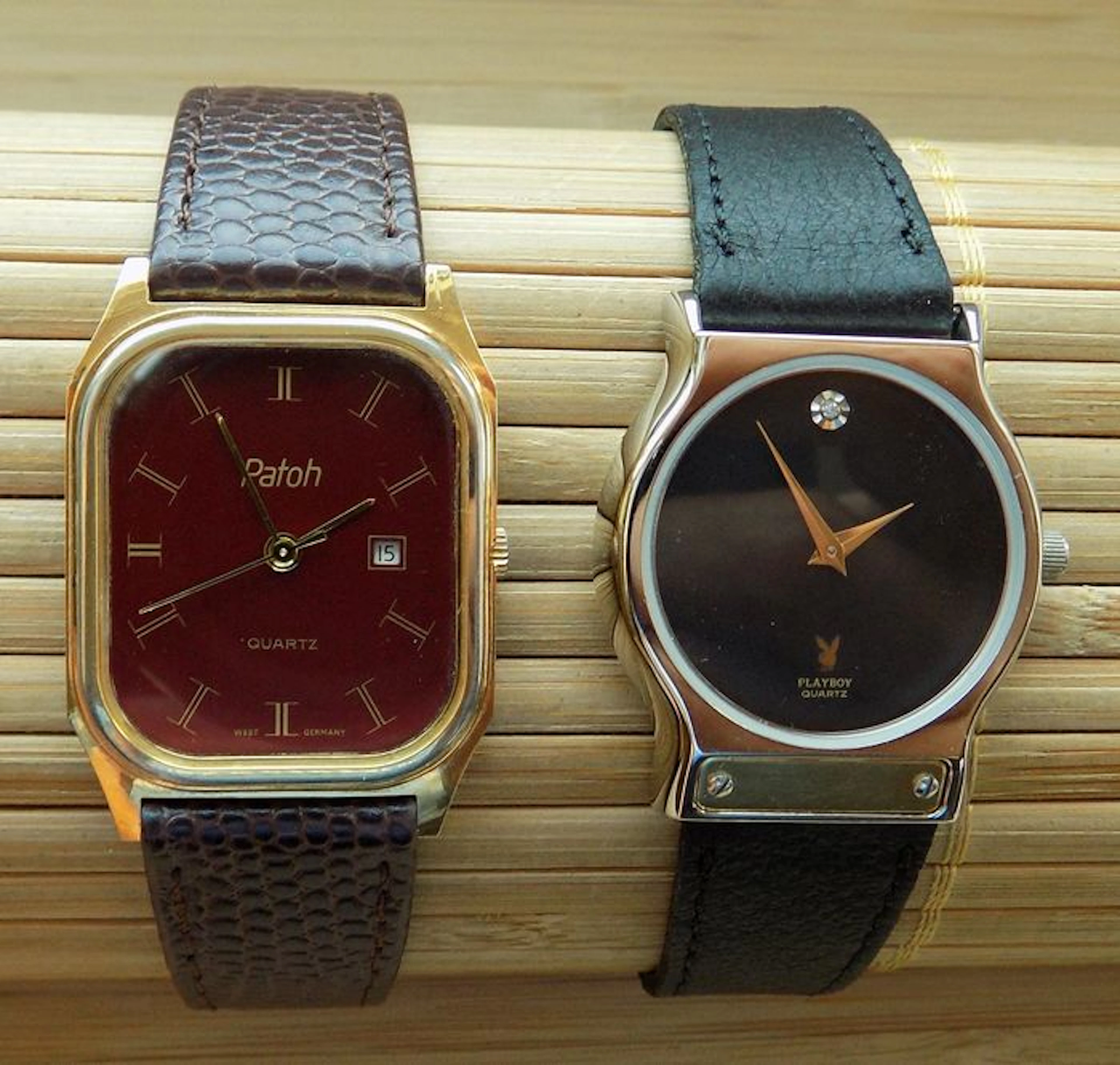 Patoh with date + Playboy -- lot of 2 men's/ladies' wristwatches 1990s-2000s