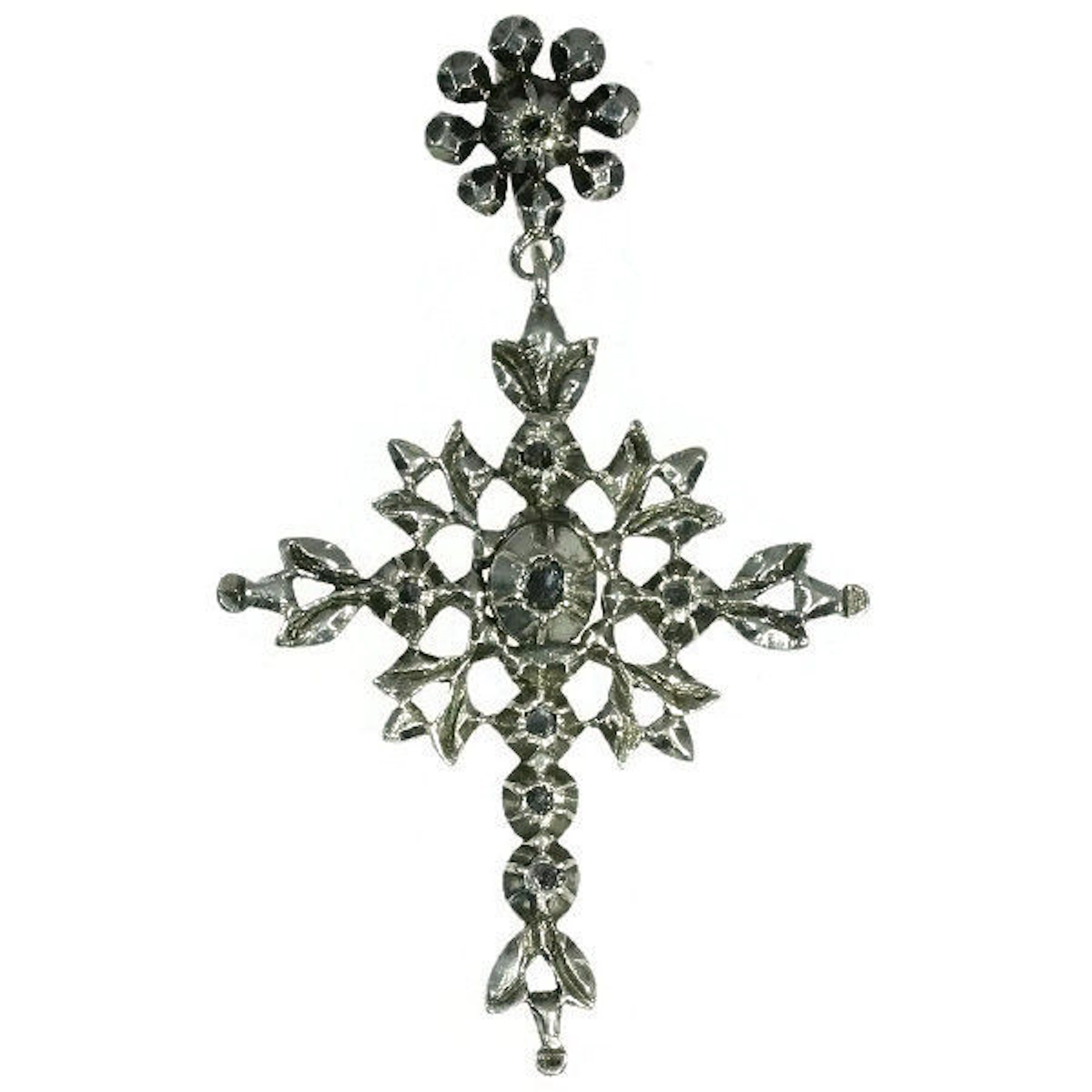 Silver Victorian Flemish cross with rose cut - around 1850