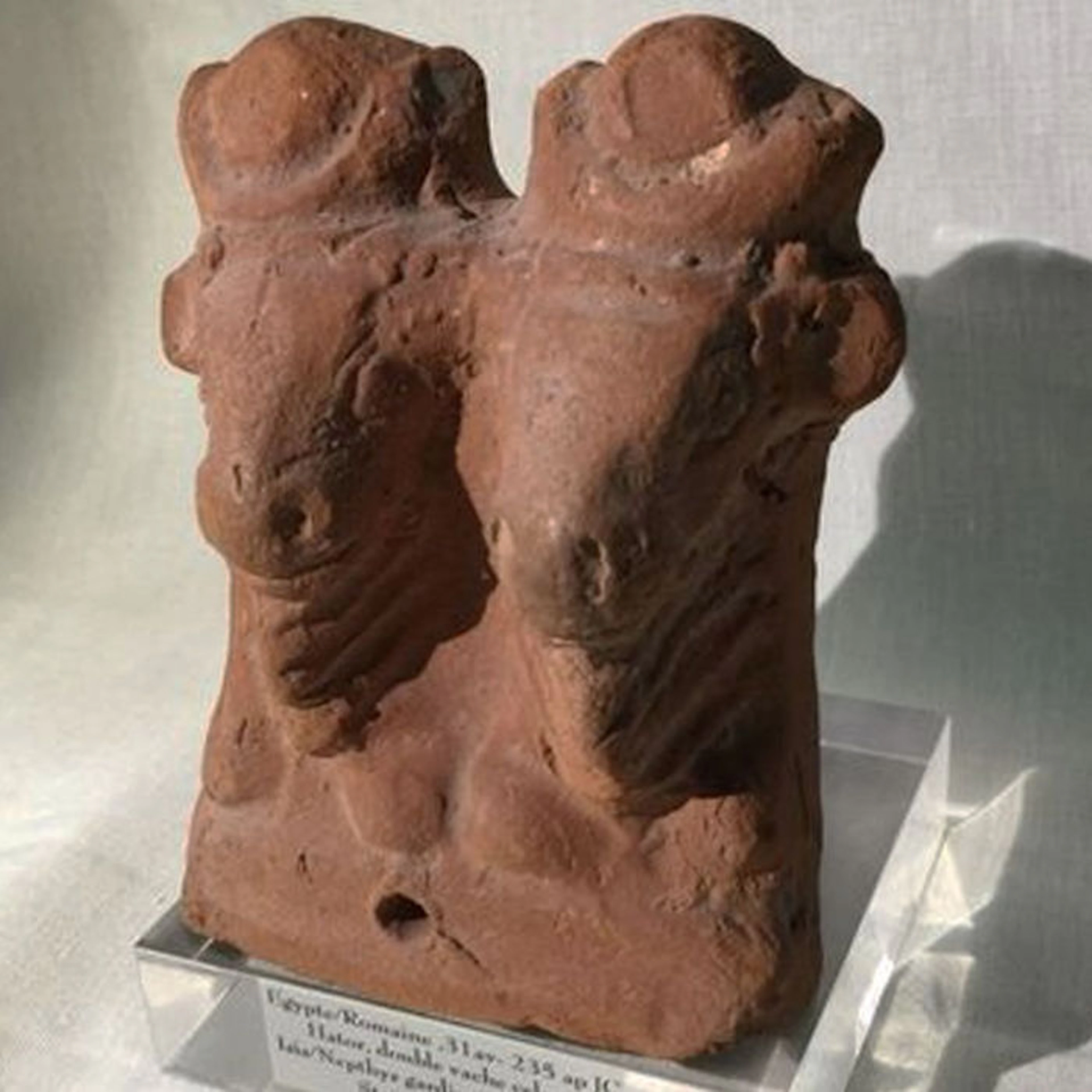 Egyptian terracotta double Hathor with solar disk - 10 cm