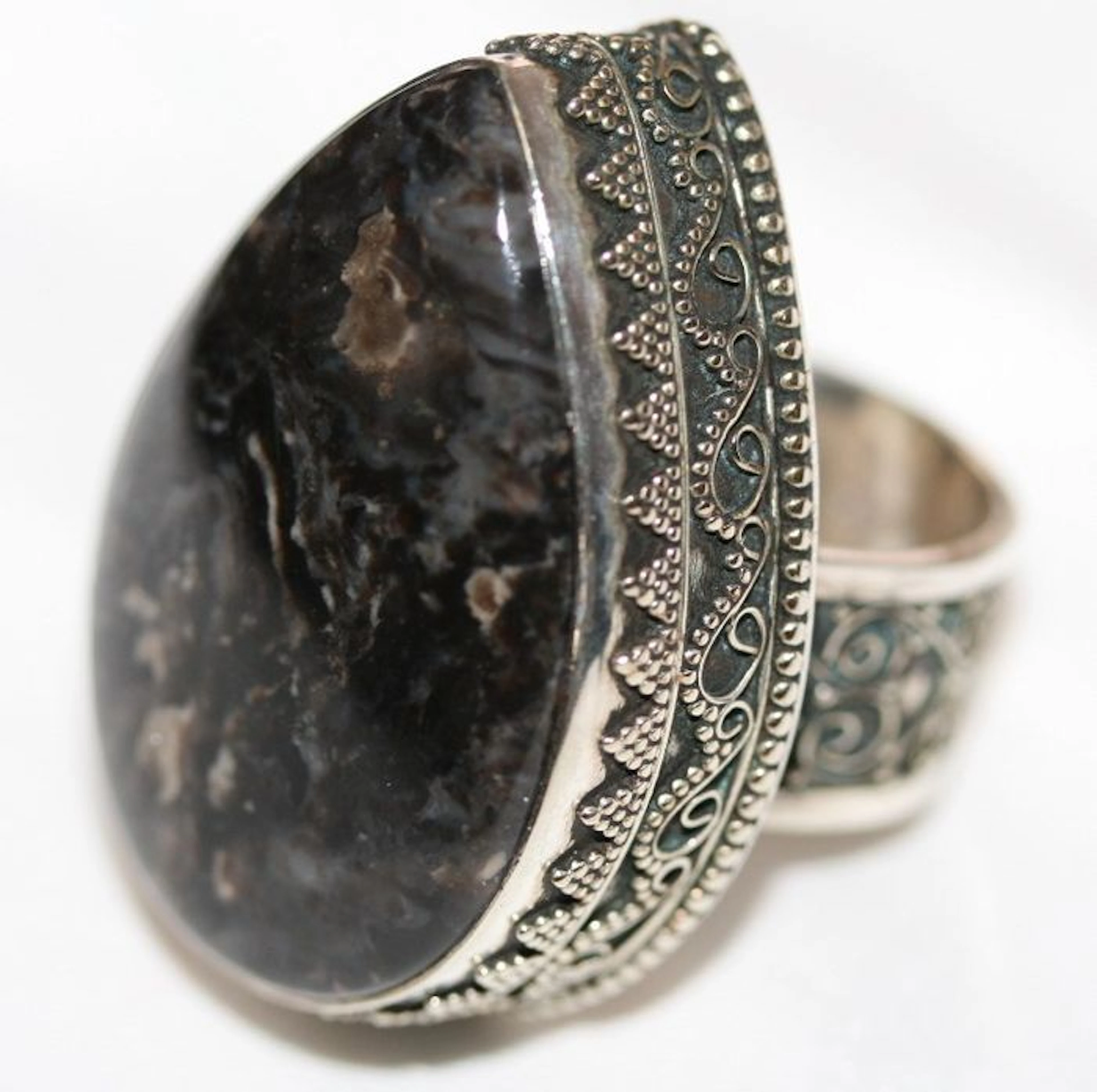 Silver ring from Pietersite from Russia. Size 10.