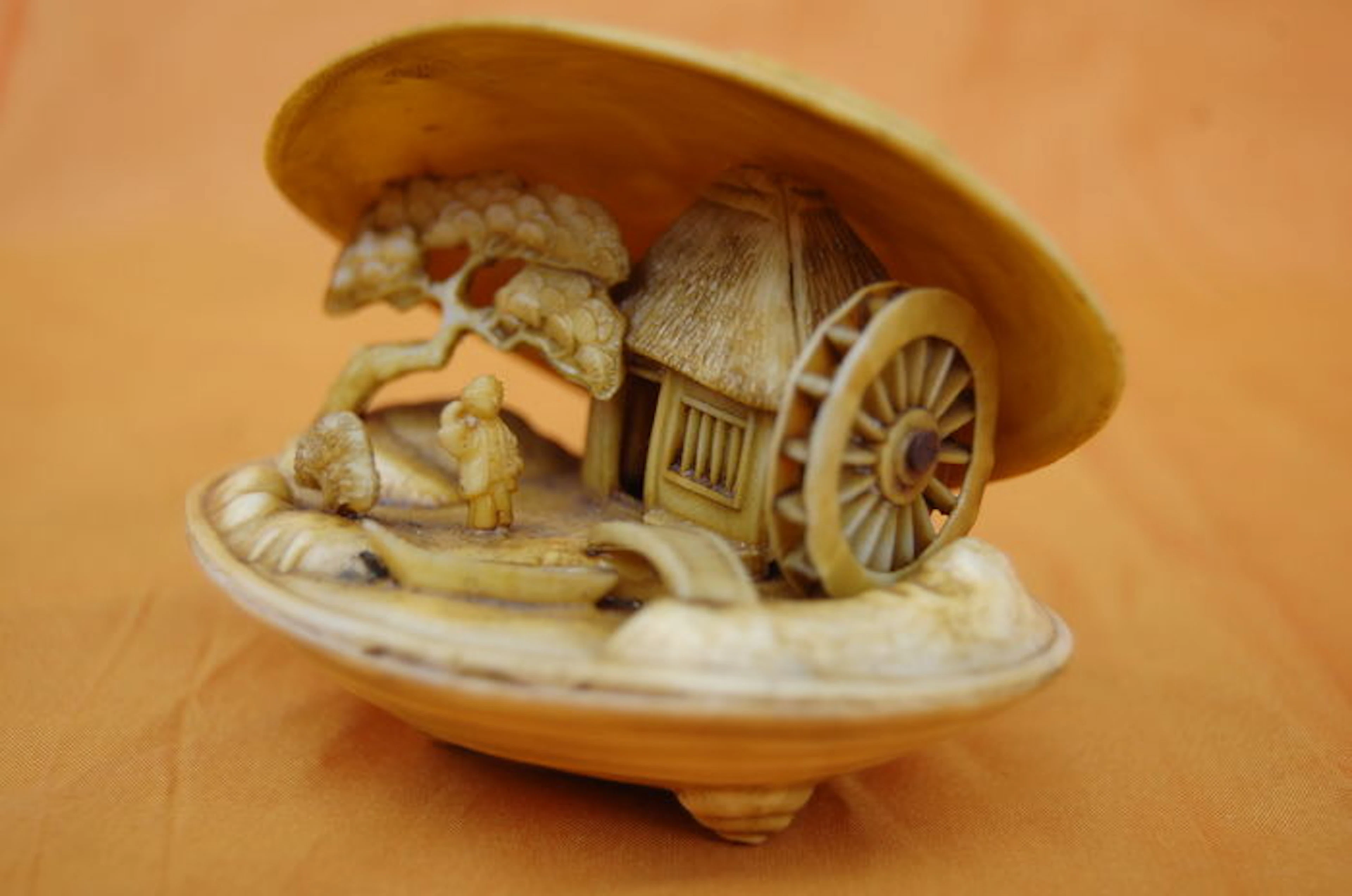 Shell with celluloid diorama - Japan - mid 20th century