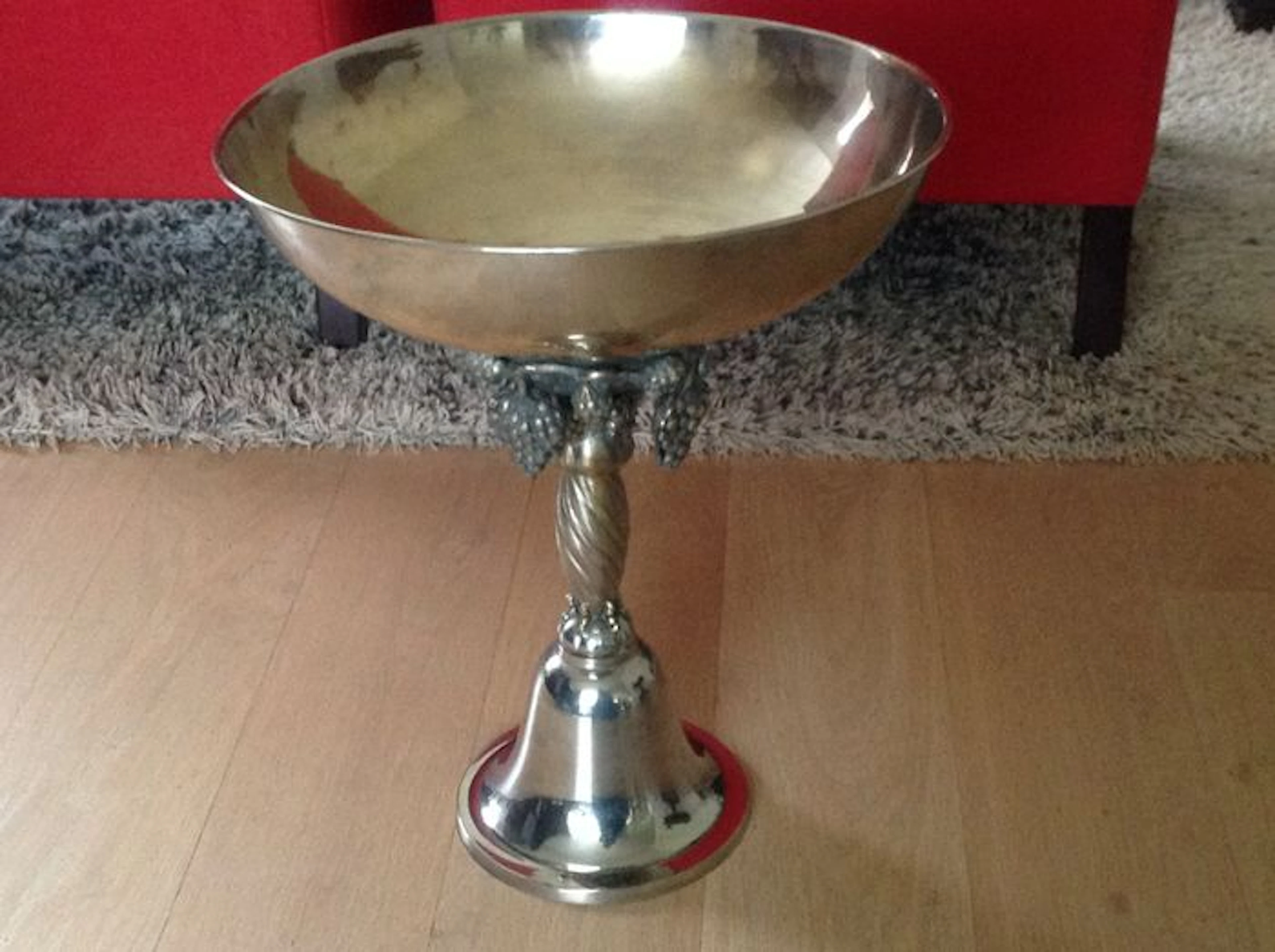 Large silver Fruit bowl with bunches of grapes in Art Deco style