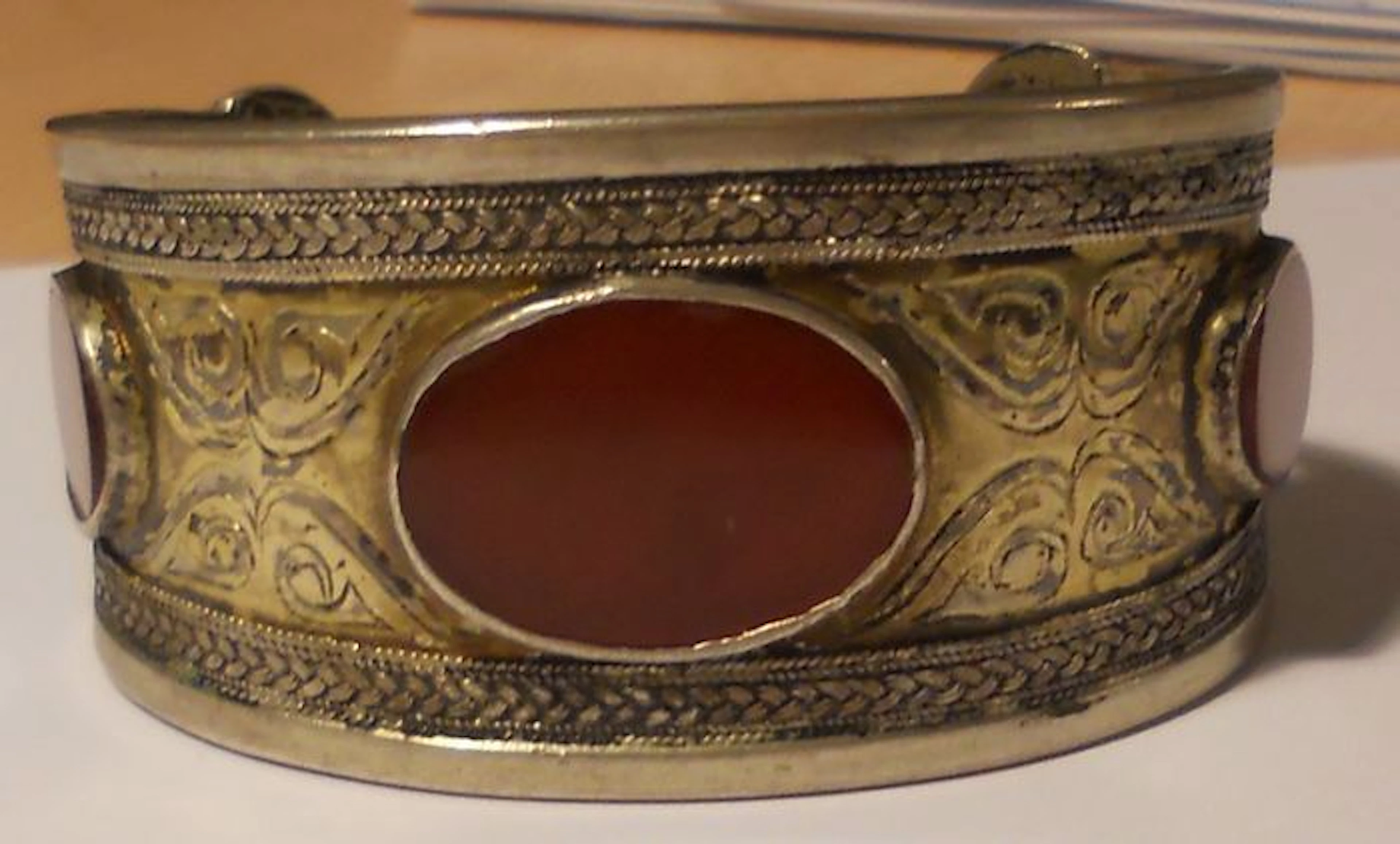 Tribal Cuff Bracelet, silver and carnelian