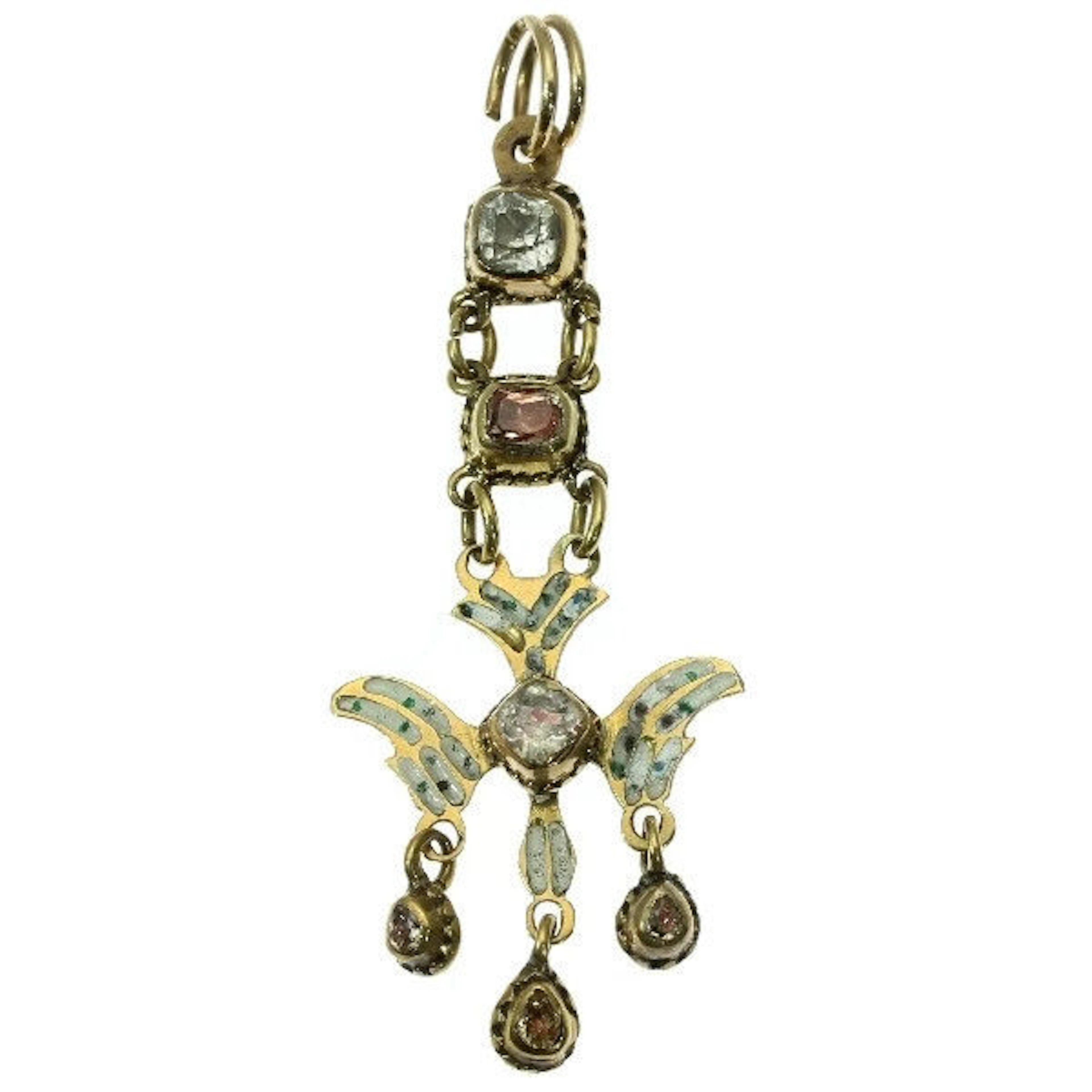 Yellow gold Georgian Saint-Esprit pendant with enamel and rhinestones - France - 1800