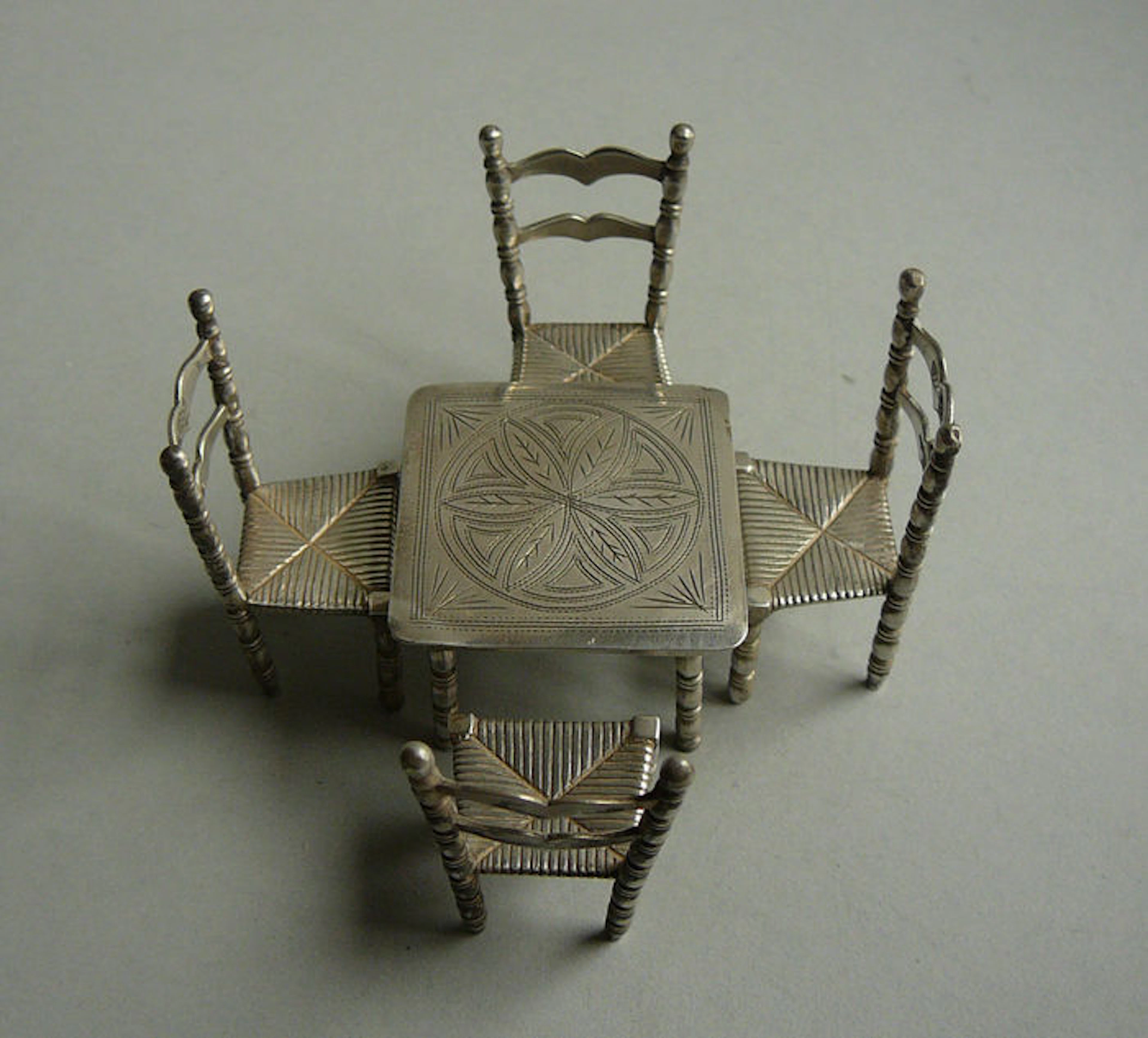Old Dutch silver miniature suite of furniture, C. & A. Lesener, Amsterdam, 2nd half of 20th century