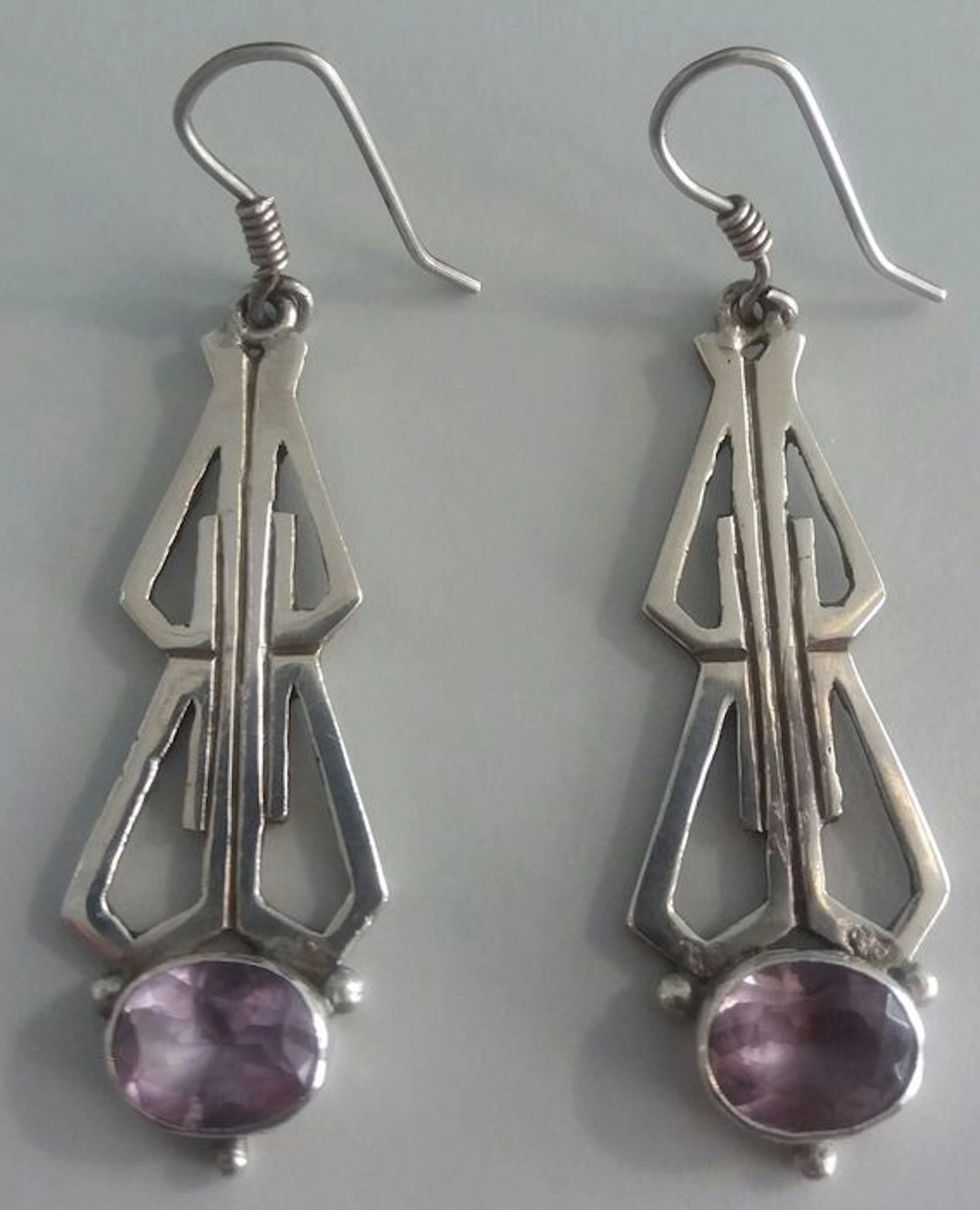 Silver earrings with rose quartz and ring including jewellery box with image of Greta Garbo