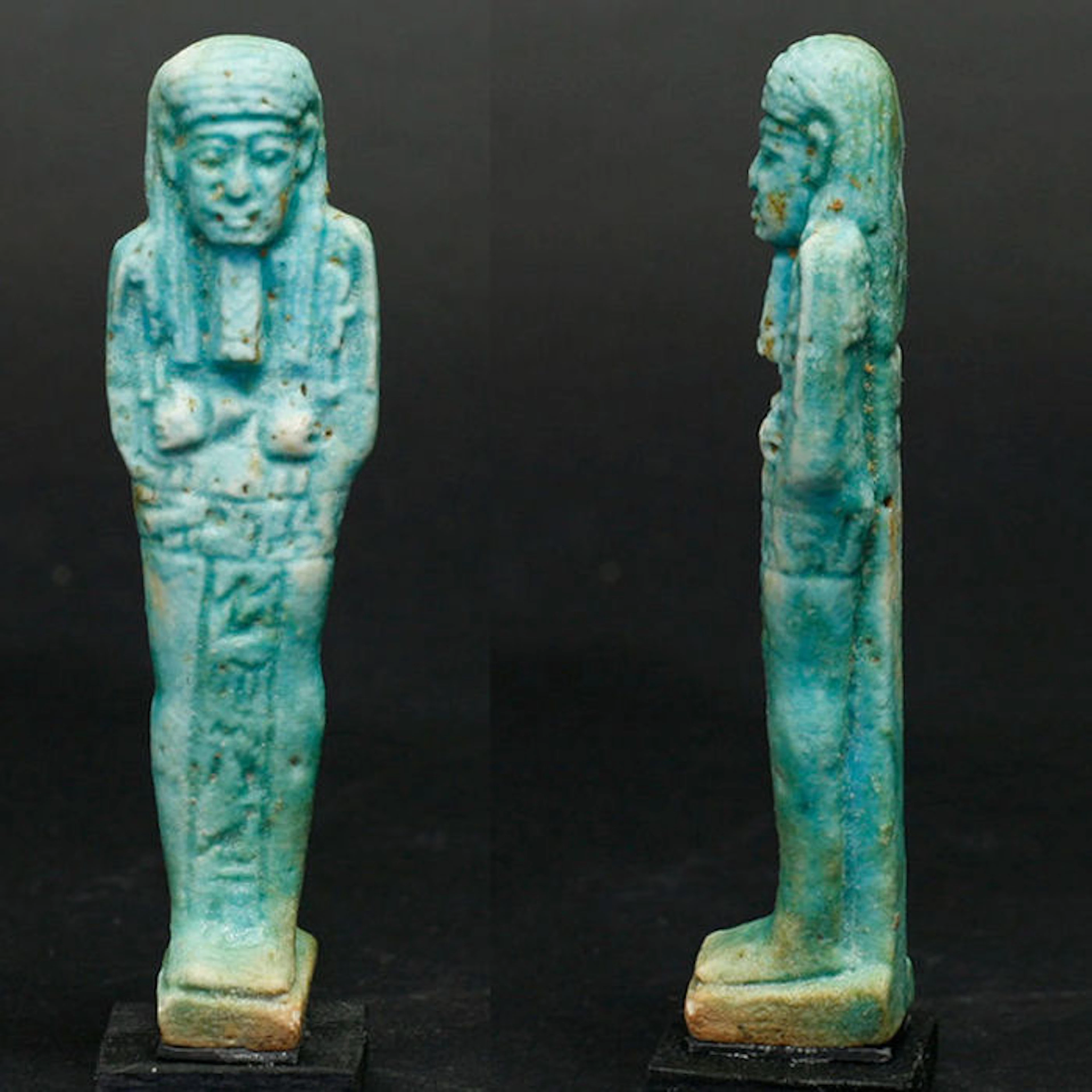 Egyptian faience Ushabti for the Overseer of the Necropolis Sematawy Tanetneferher - 11 cm