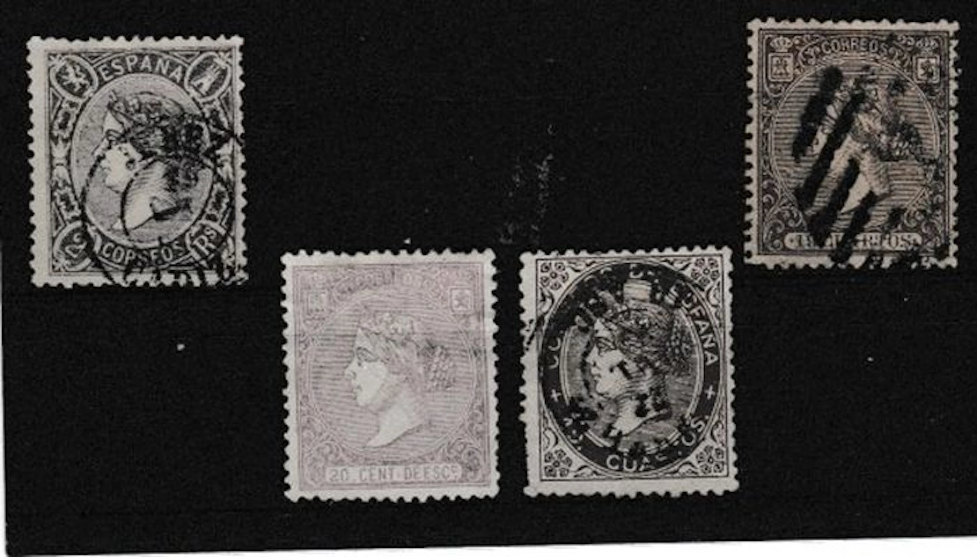 España 1865/1868 - Reina Isabel II. Yvert nº 78, 82, 84 y 101