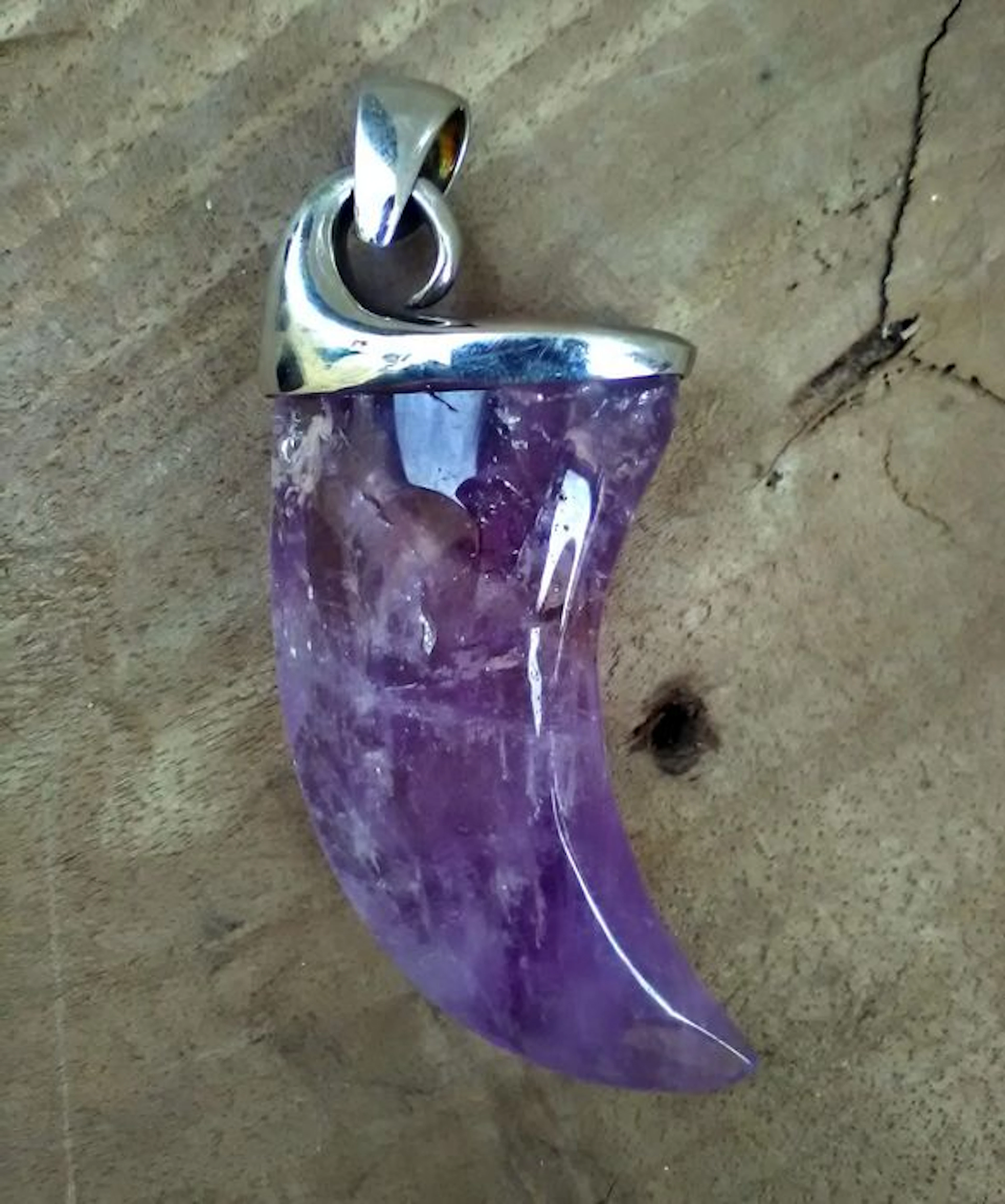 Large amethyst pendant in 925 silver – 54 g - Pepper shape - 90mm