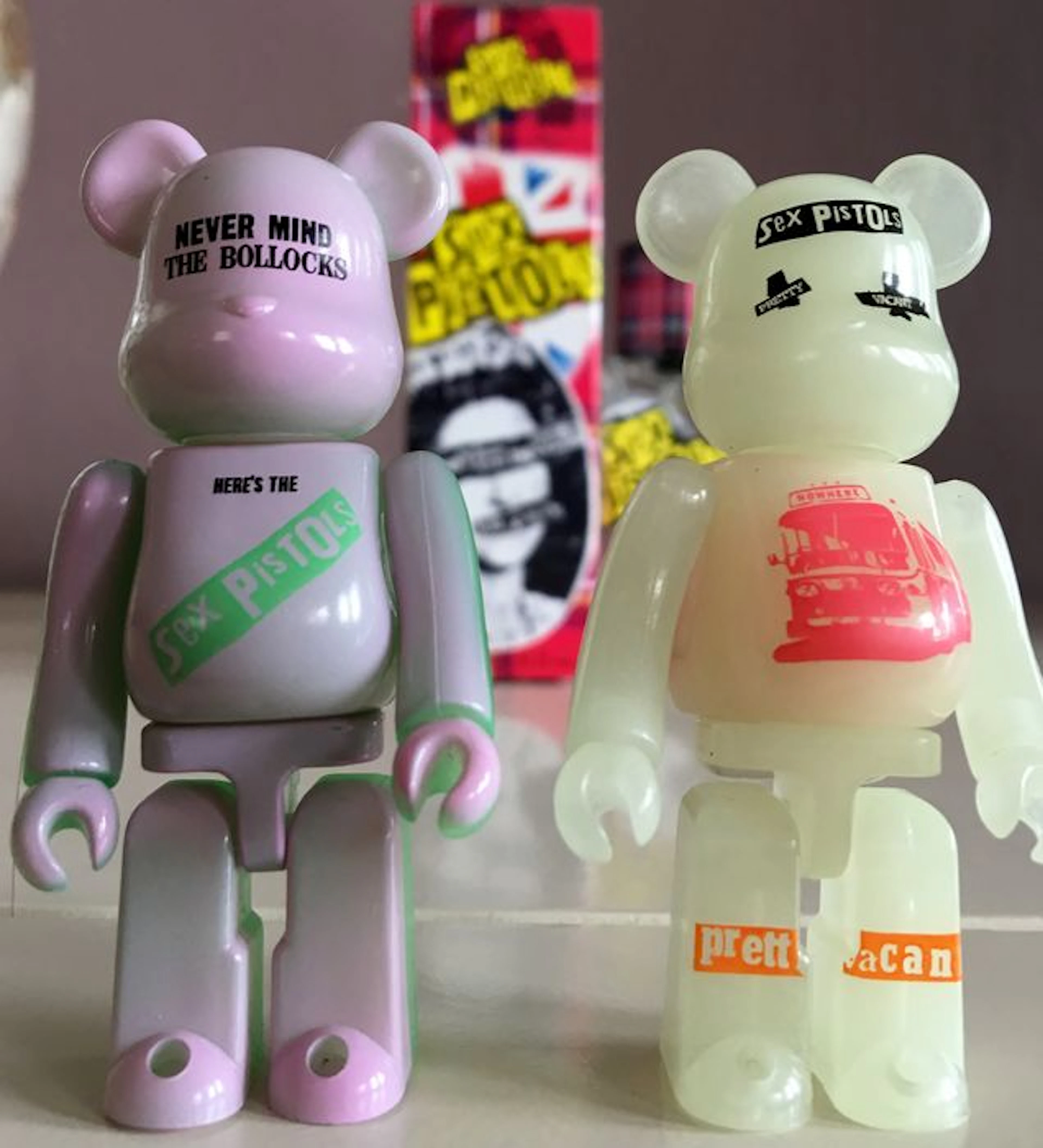 Bearbrick Sex Pistols, Never Mind the Bollocks – 2 Bearbrick bears plus a retired Sex Pistols eau de parfum, God Save the Queen