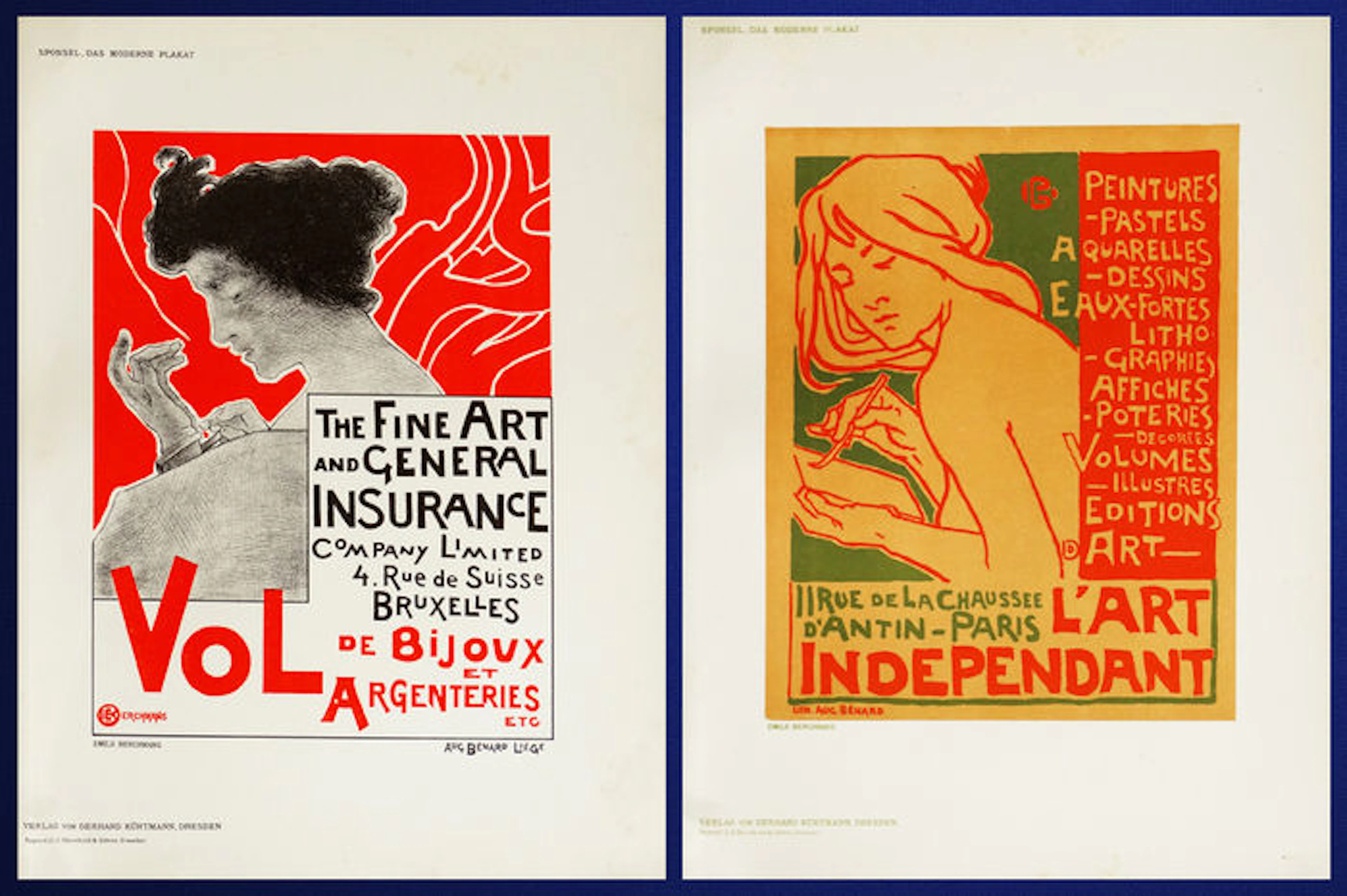 Emile Berchmans (1867-1947) - Fine Art General Insurance - Art Independant; 2x poster from the Das Moderne Plakat series