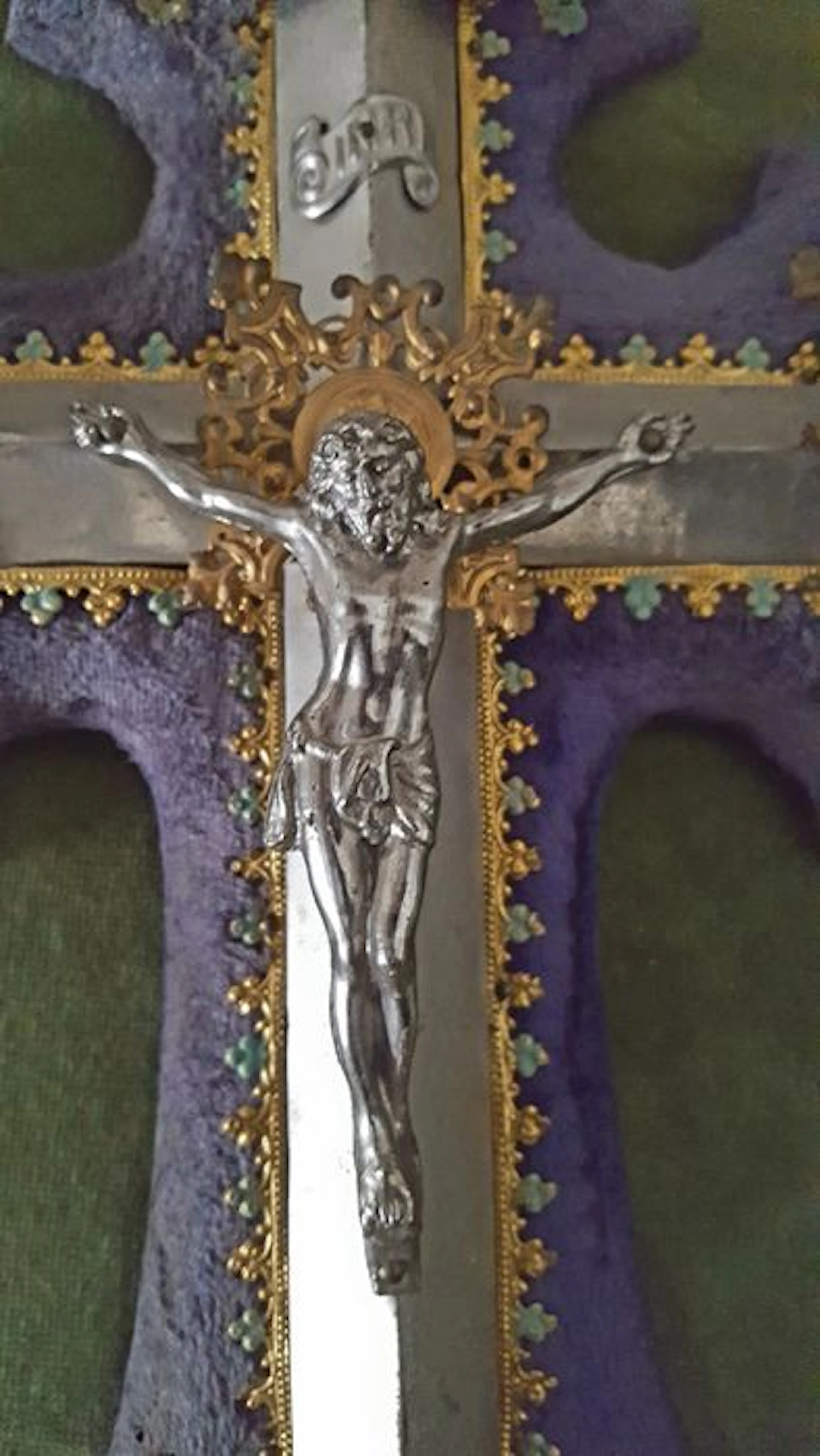 Christ's Cross INRI - With Holly Water Deposit From Saint Antonio Church in Estoril - Portugal c.a 1900