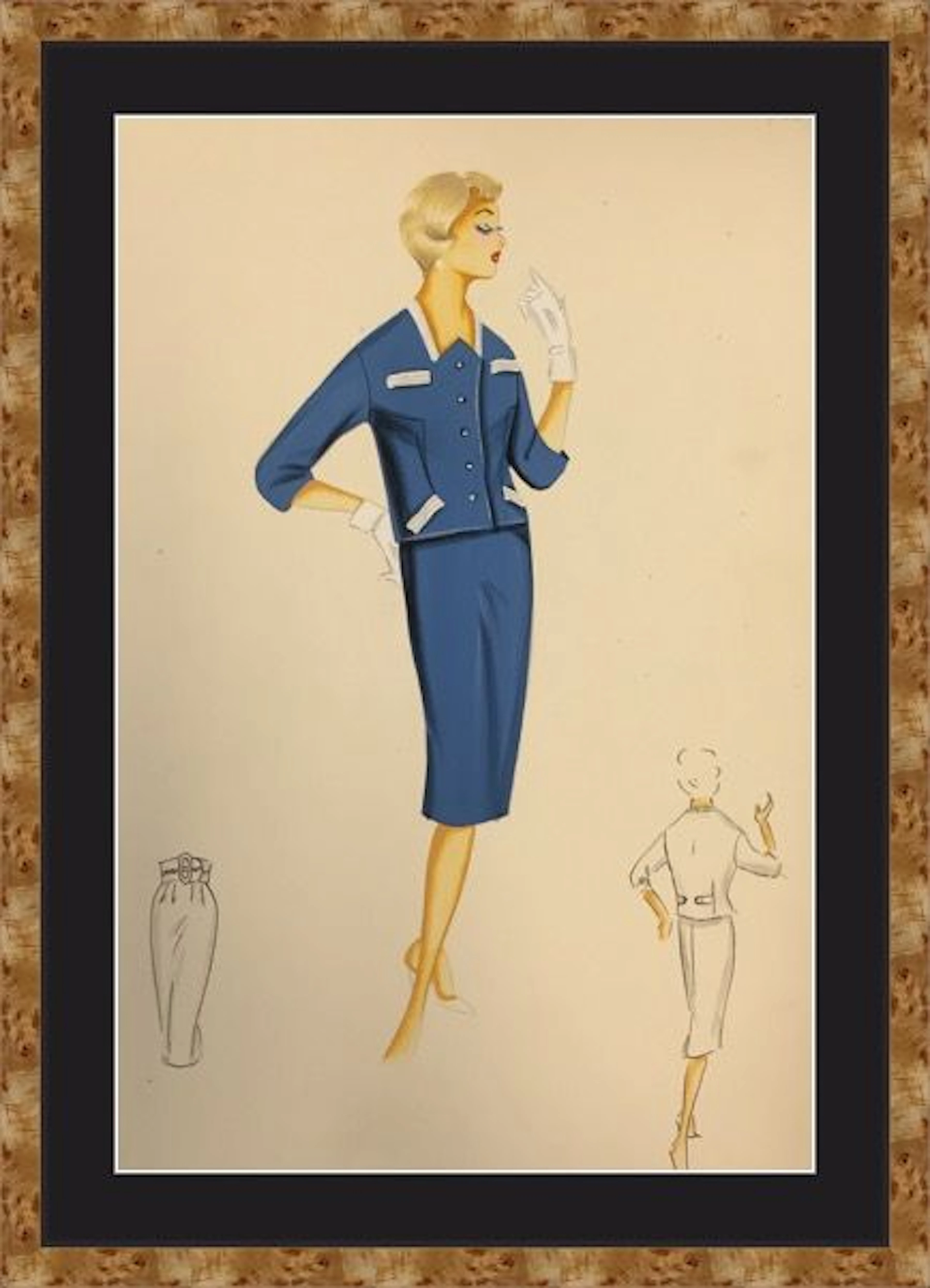French/italiani fashion drawings original - marked "La Pierre" - 1950'-60'