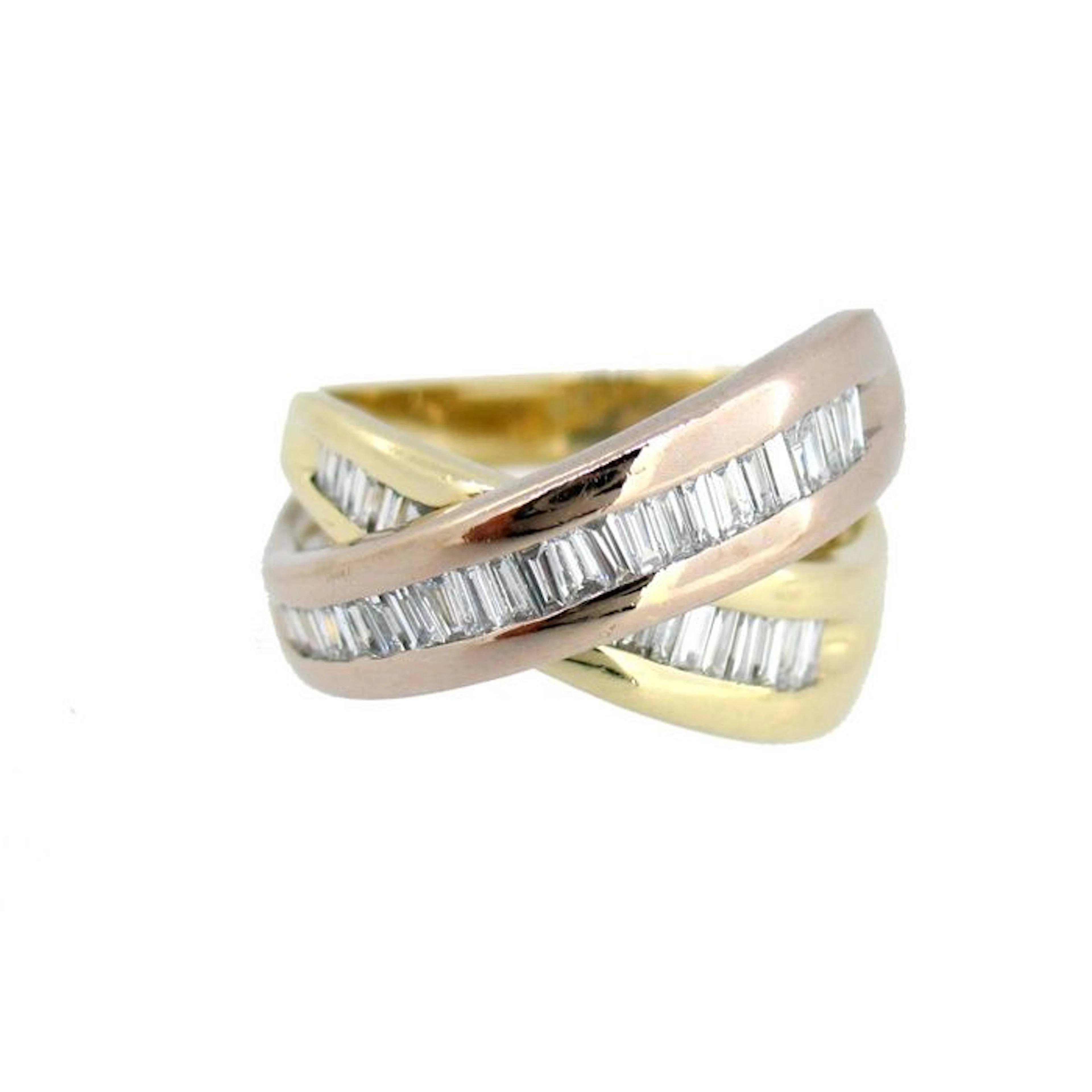 Yellow and Pink Gold Ring 14 kt with 40 Diamonds ca. 1.16 ct