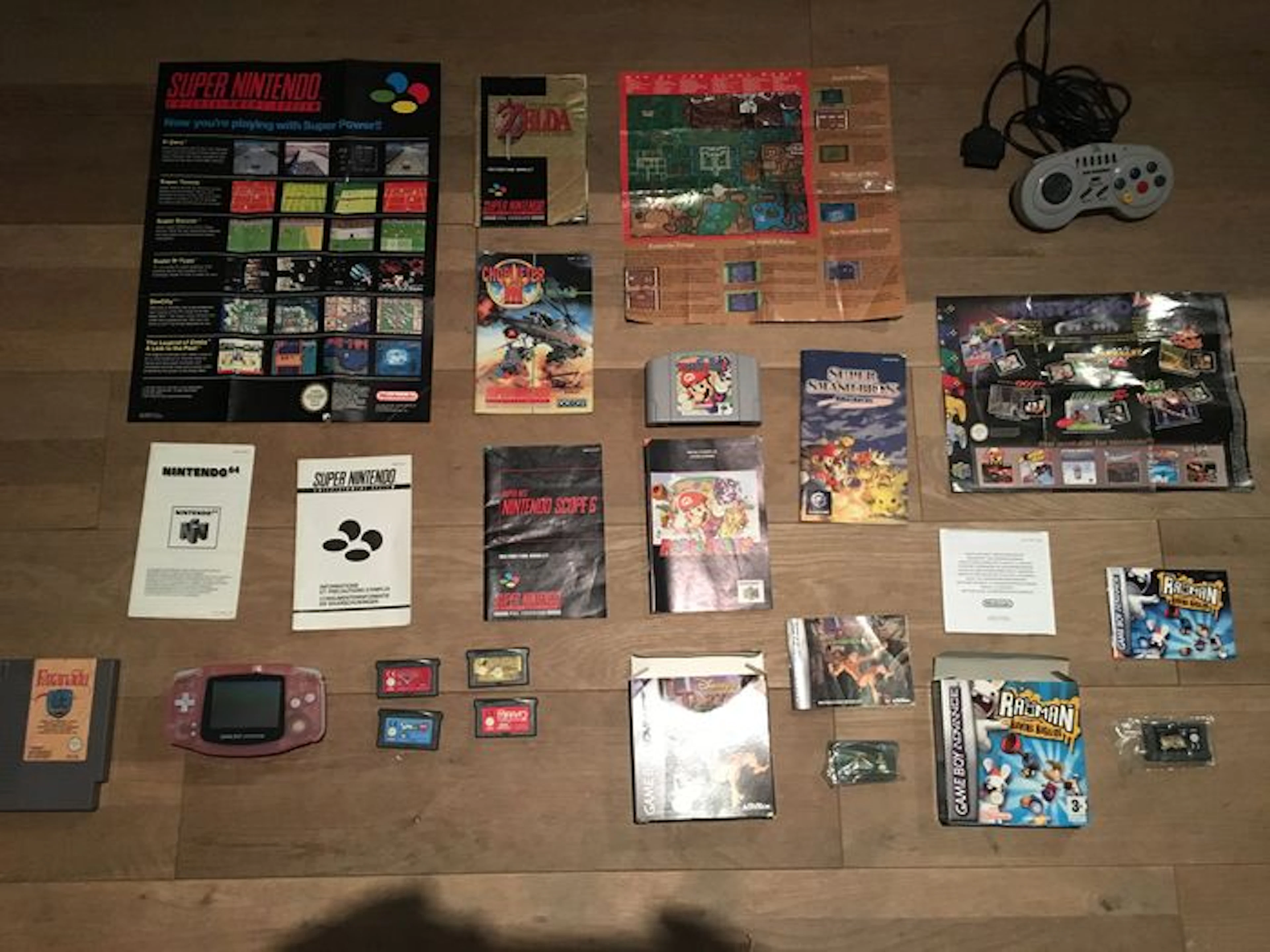 Lot of 15+ Nintendo games & accessories - Mario Party, Zelda Link to the Past map + manual, NES Faxanadu, etc