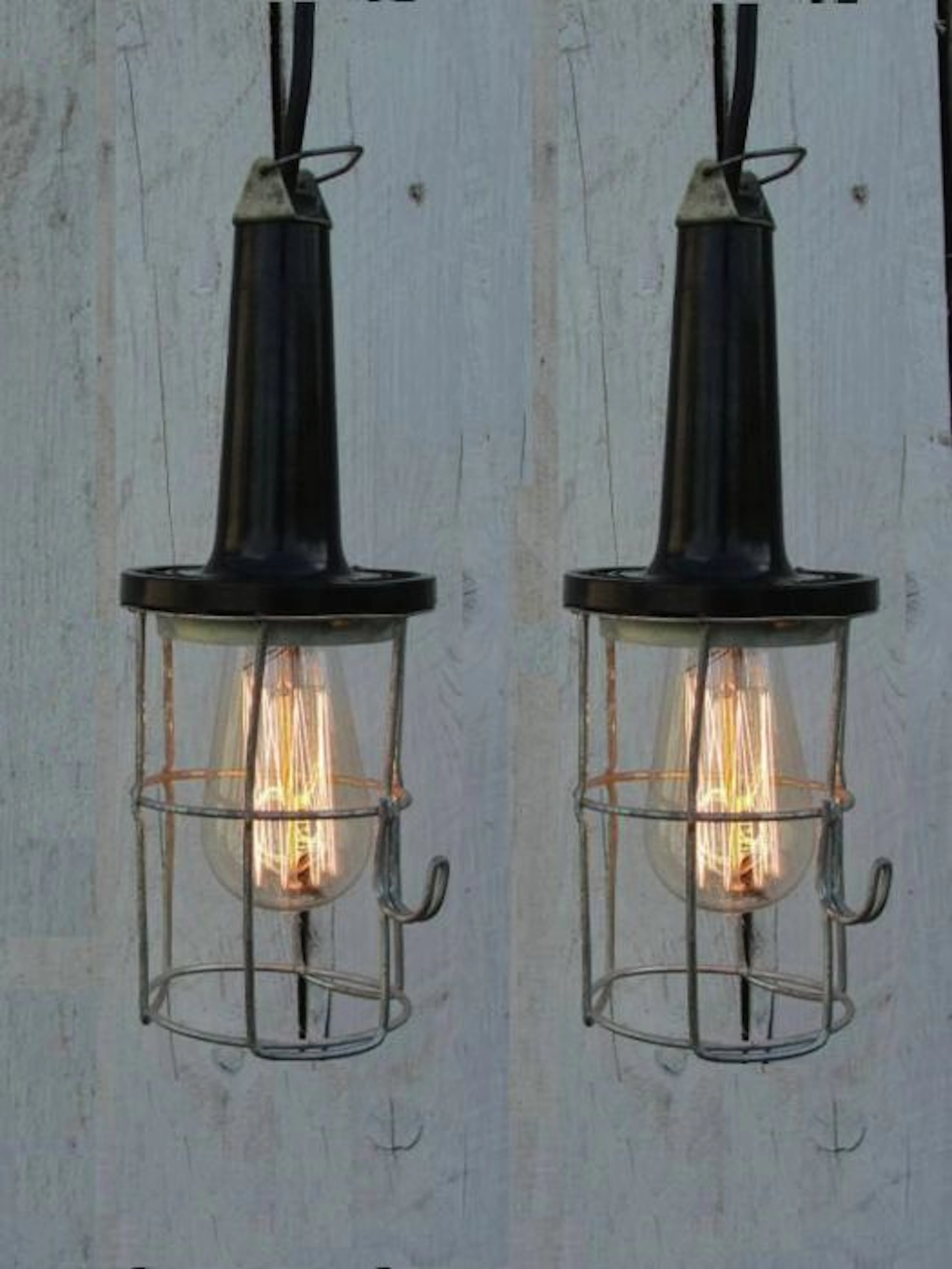 Two tough industrial bakelite walking lamps from the army - second half 20th century - Poland