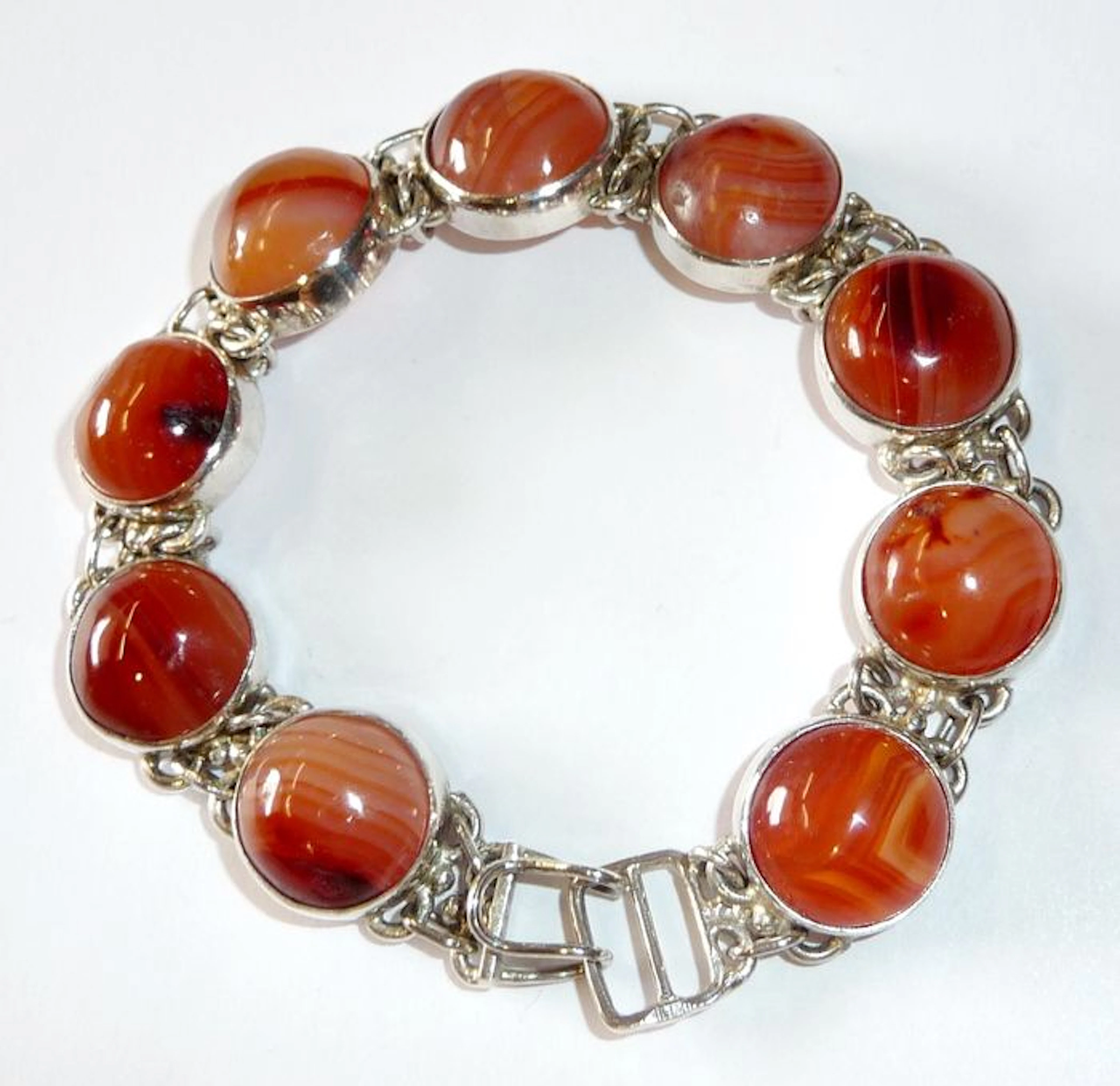 Vintage Edelstein-Armband mit 9 Streifen-Achat als Cabochons geschliffen 17,4 Gramm schwer