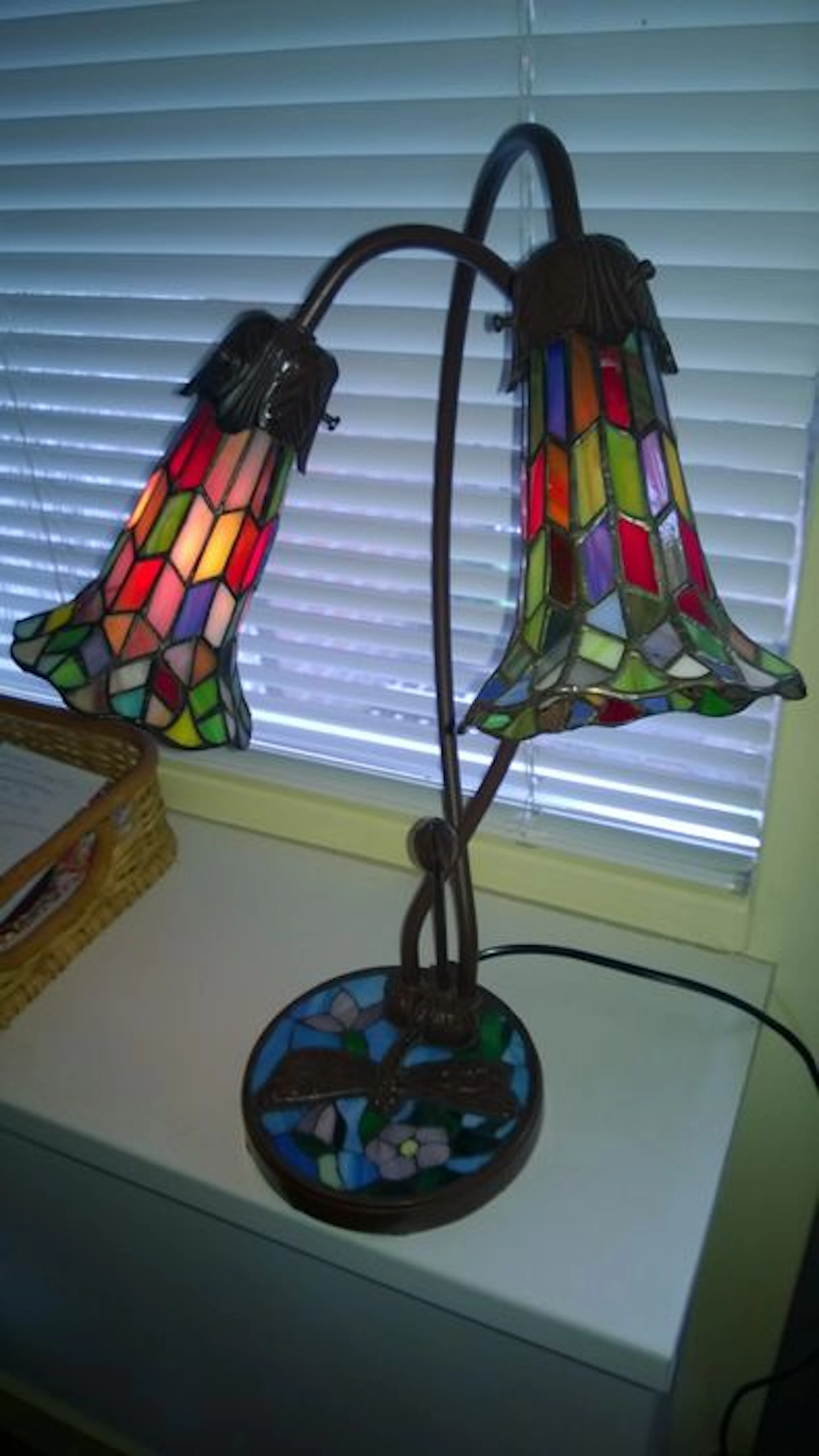 Tiffany dragonfly lamp with two chalices