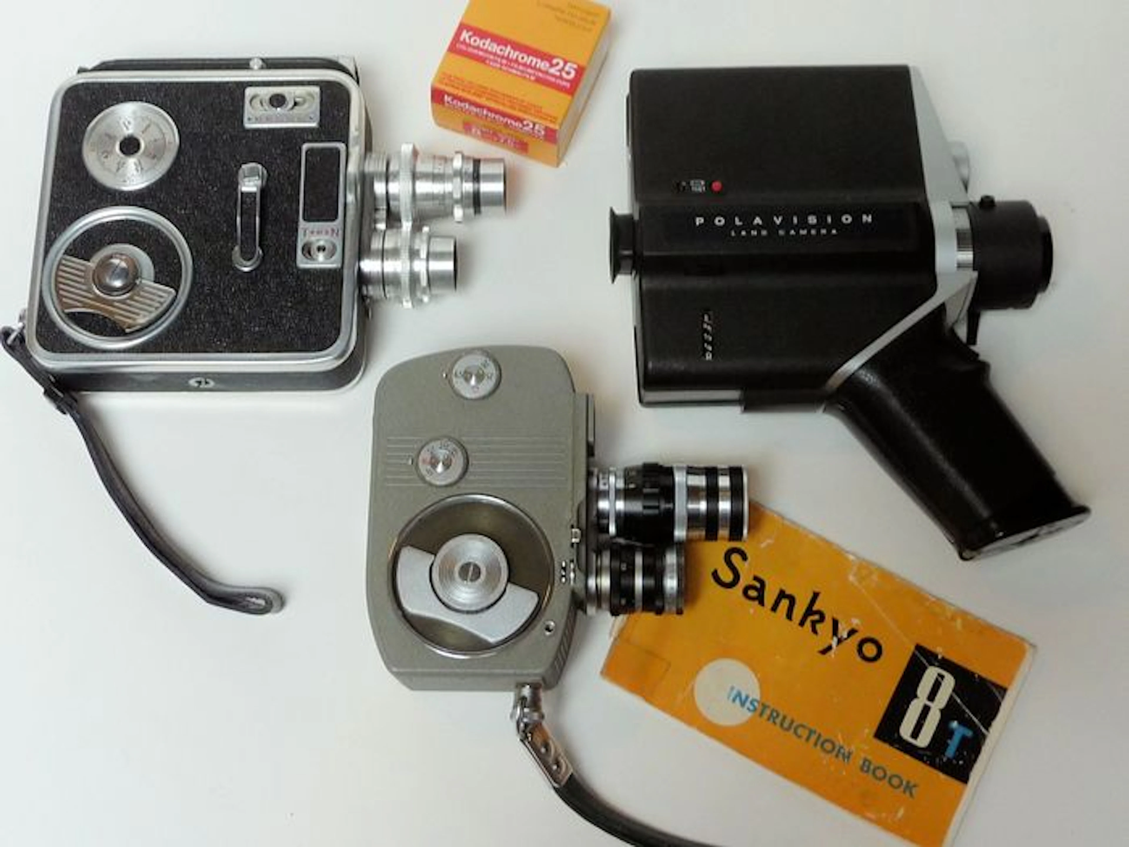 3 x Film camera + film: Meopta Admira 8IIa 8mm cine camera and Sankyo 8T 8mm camera and Kodachrome25 8mm film and Polavision Land Camera