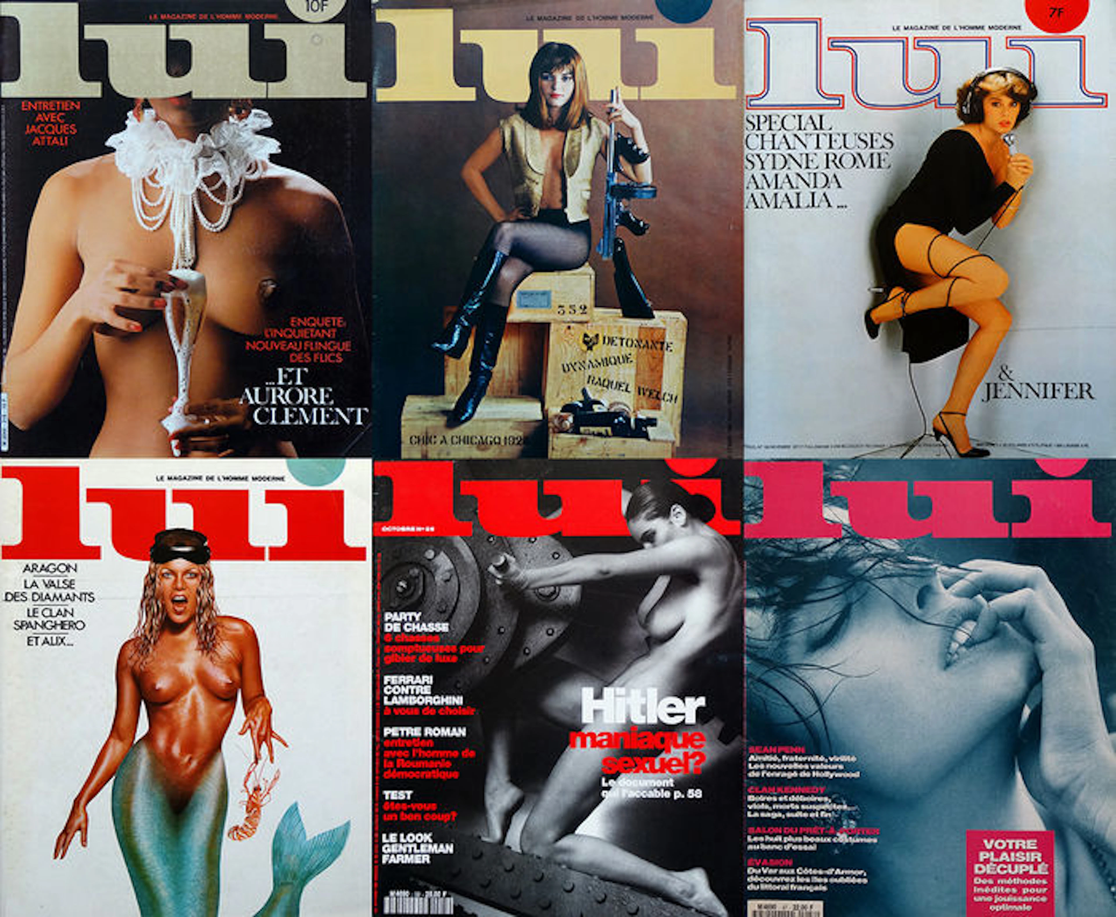 Collection: 6 French sensual sexy men's magazines - actress Raquel Welch, pin-up artist Alain Aslan, Frank Gitty, Jeff Dunas.
