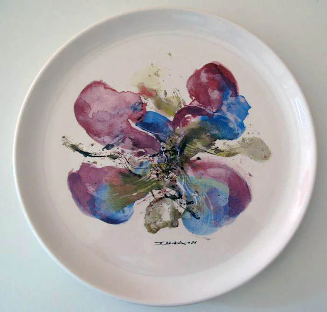 Zao Wou-Ki – l'Orchidée – aquarelle print on a 25 cm plate