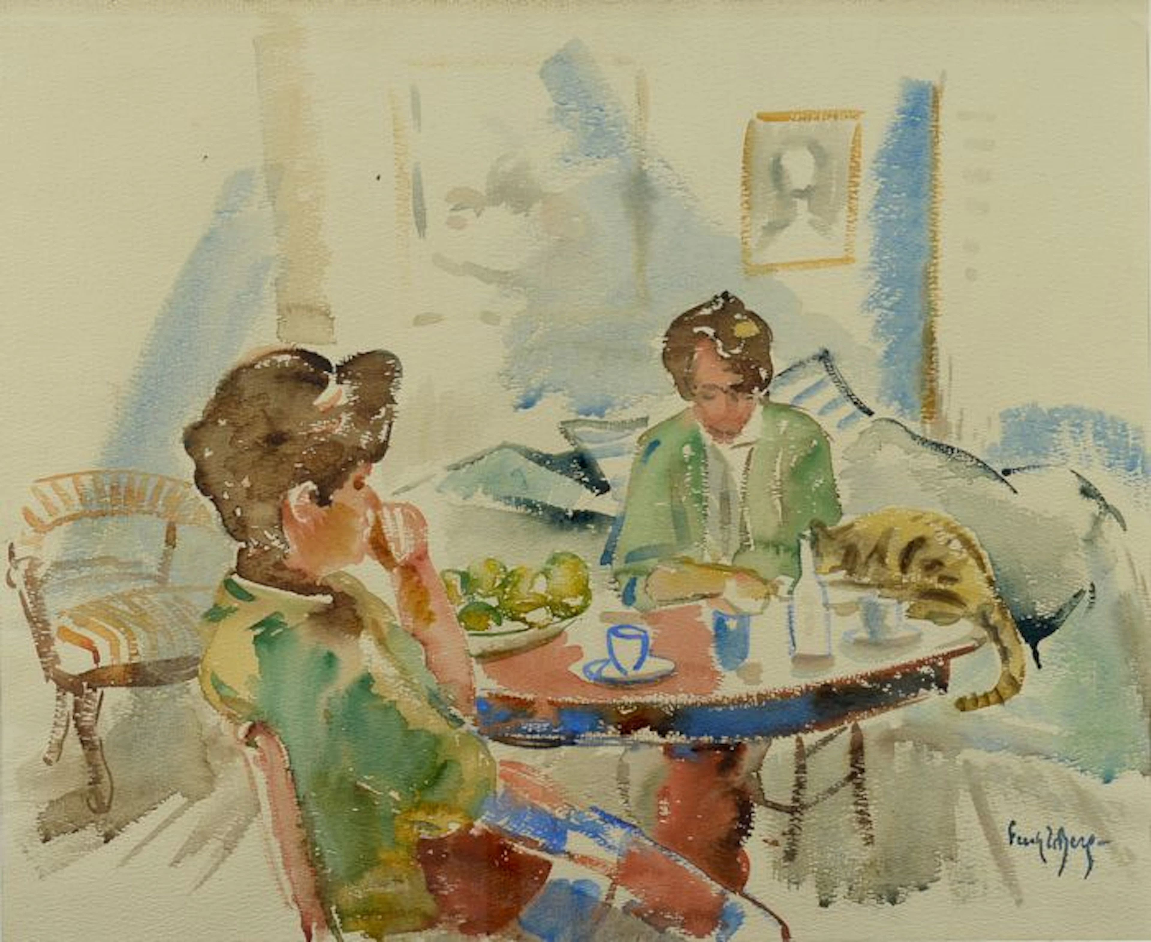 Freek van den Berg (1918-2000) - Interieur met kat