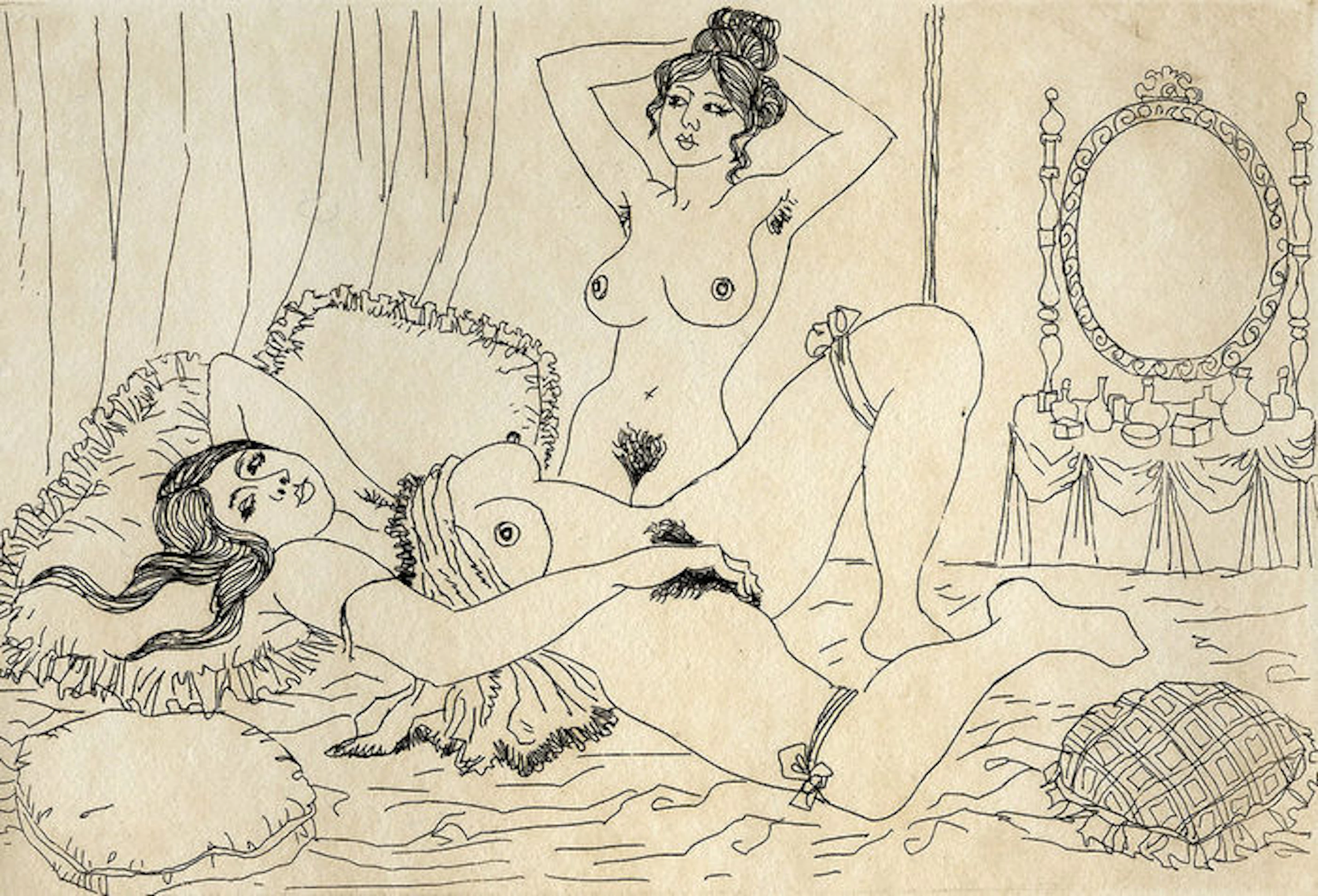 Obra gráfica original; Celedonio Perellon - Escena con chicas de burdel - ca 1980